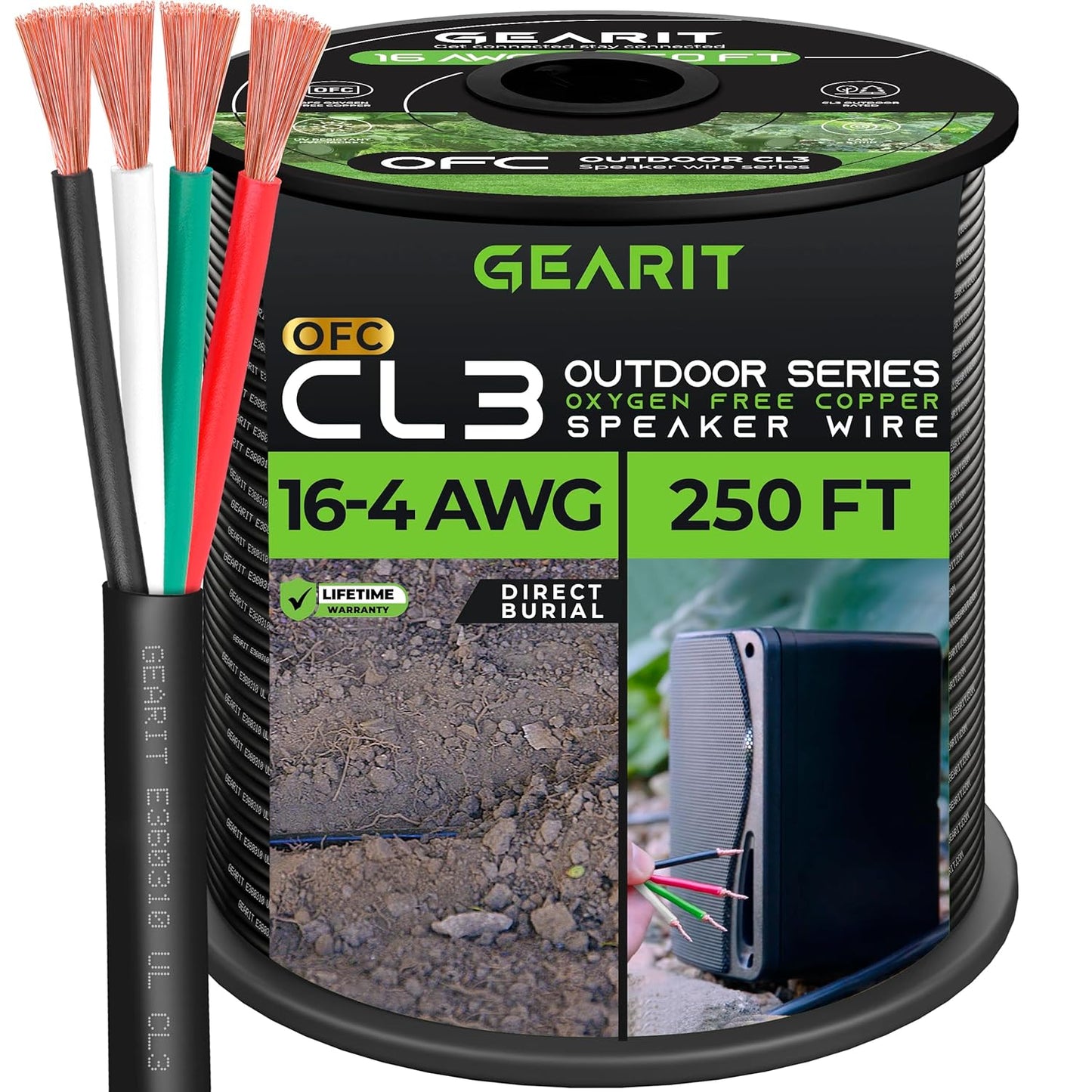 GEARit 16/4 Speaker Wire (250ft) Oxygen-Free Copper
