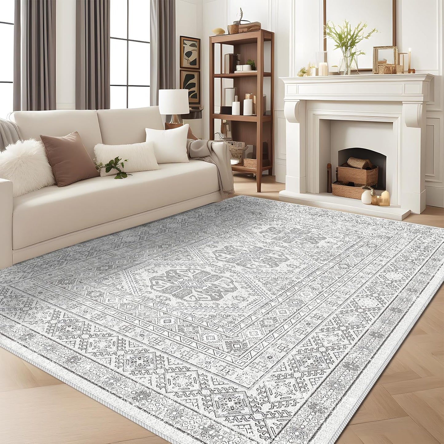 8x10 Washable Area Rugs: Soft Vintage Carpet for Living Room