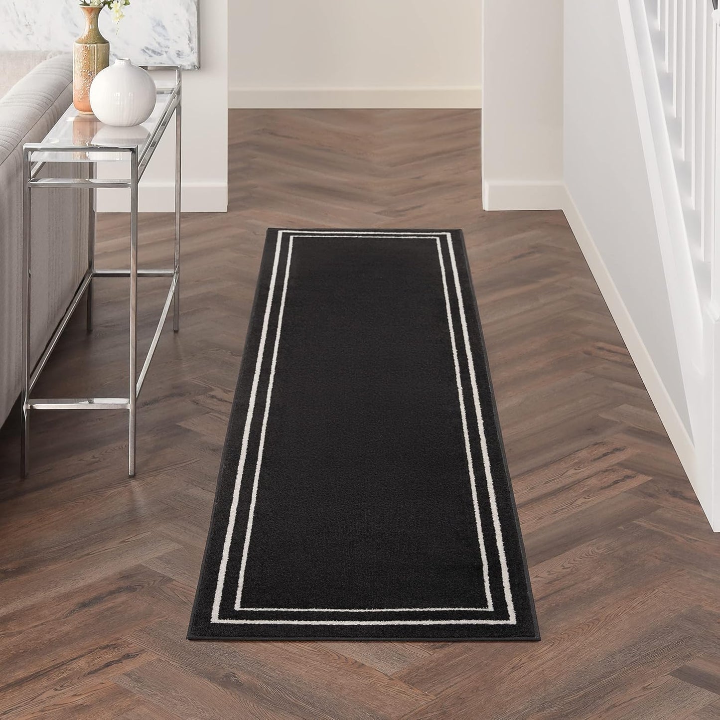 Nourison Home Essentials Black Ivory Contemporary Indoor Outdoor Rug
