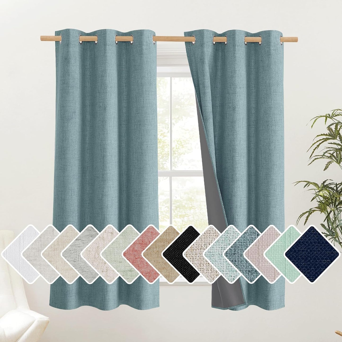 NICETOWN 100% Blackout Linen Curtains for Energy Saving Style