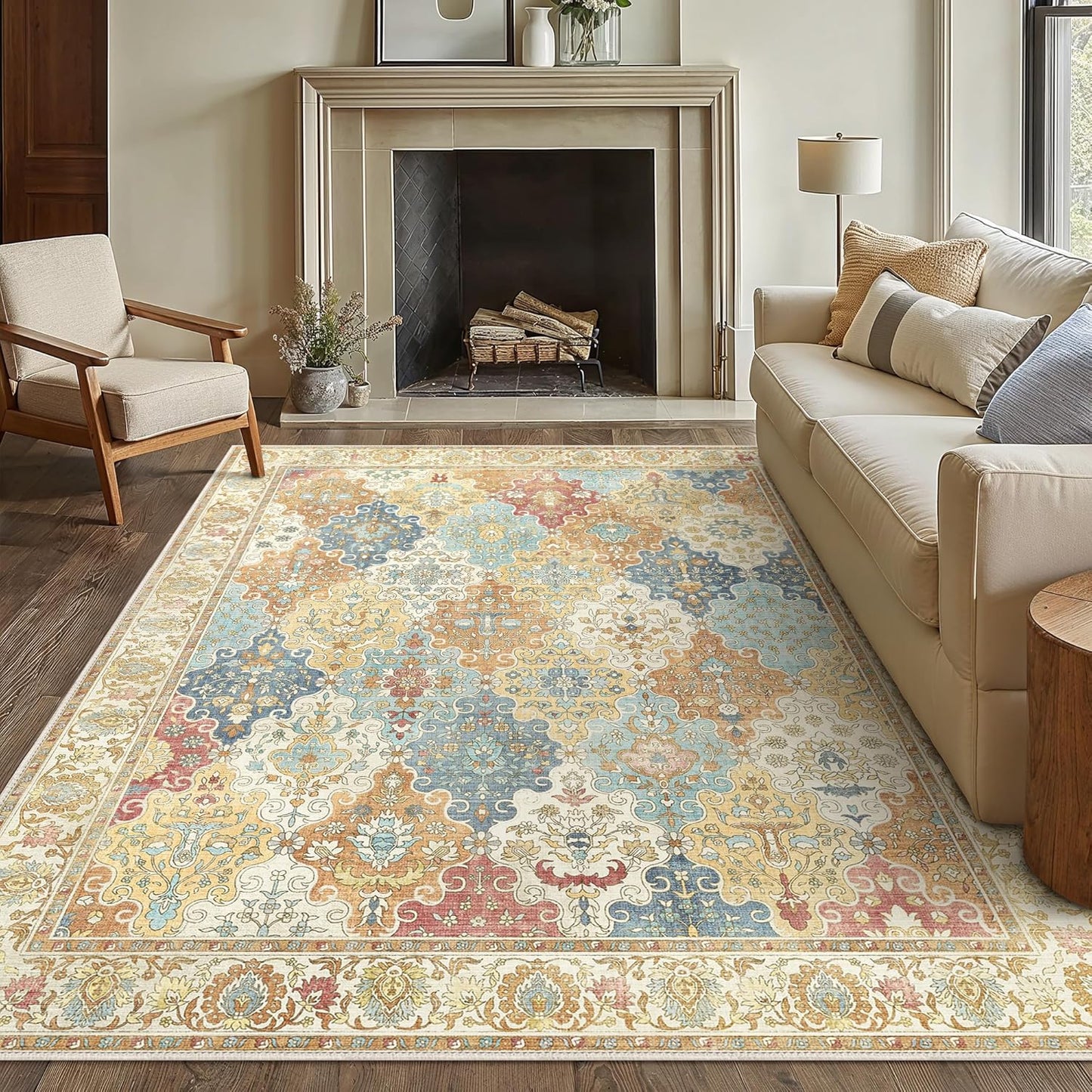 8x10 Area Rug Machine Washable Boho Rug for Living Room