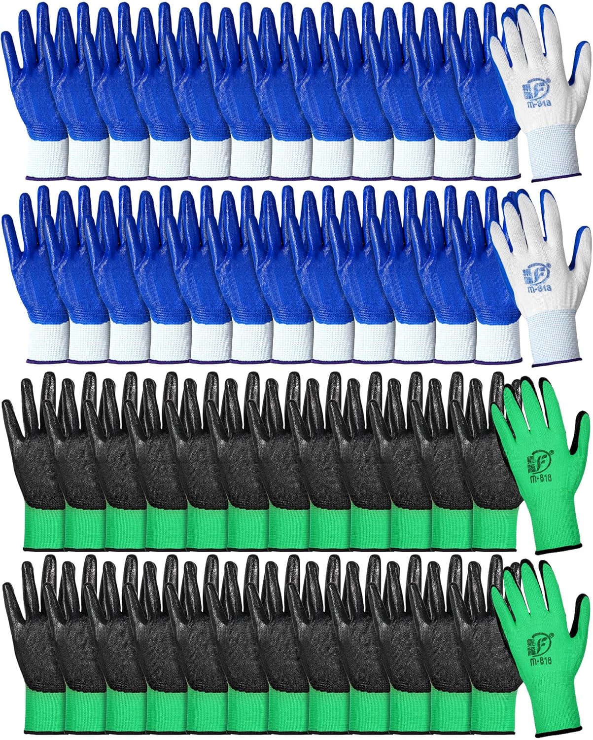 Nuogo 48 Pairs Rubber Coated Work Gloves - Strong Grip for Garden & Construction