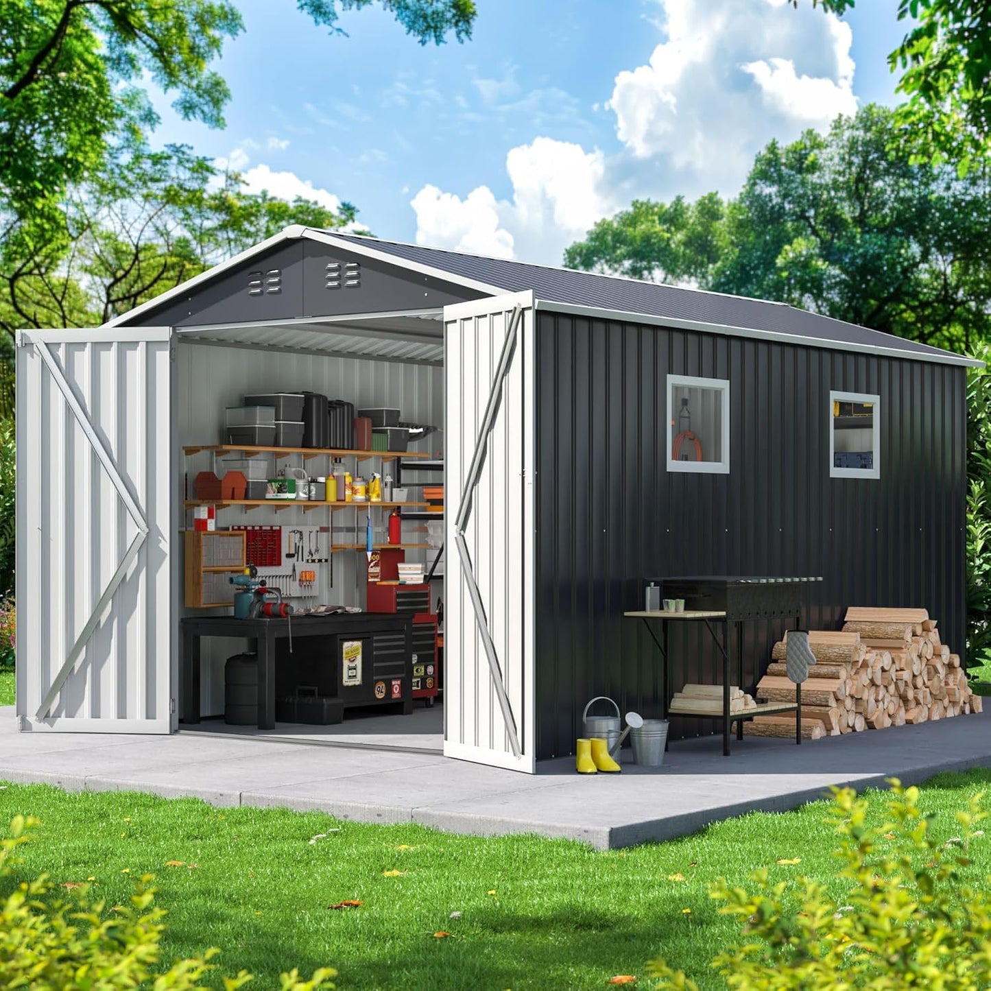 DAUSOLA 8x11.8 FT Outdoor Storage Shed for Garden Use
