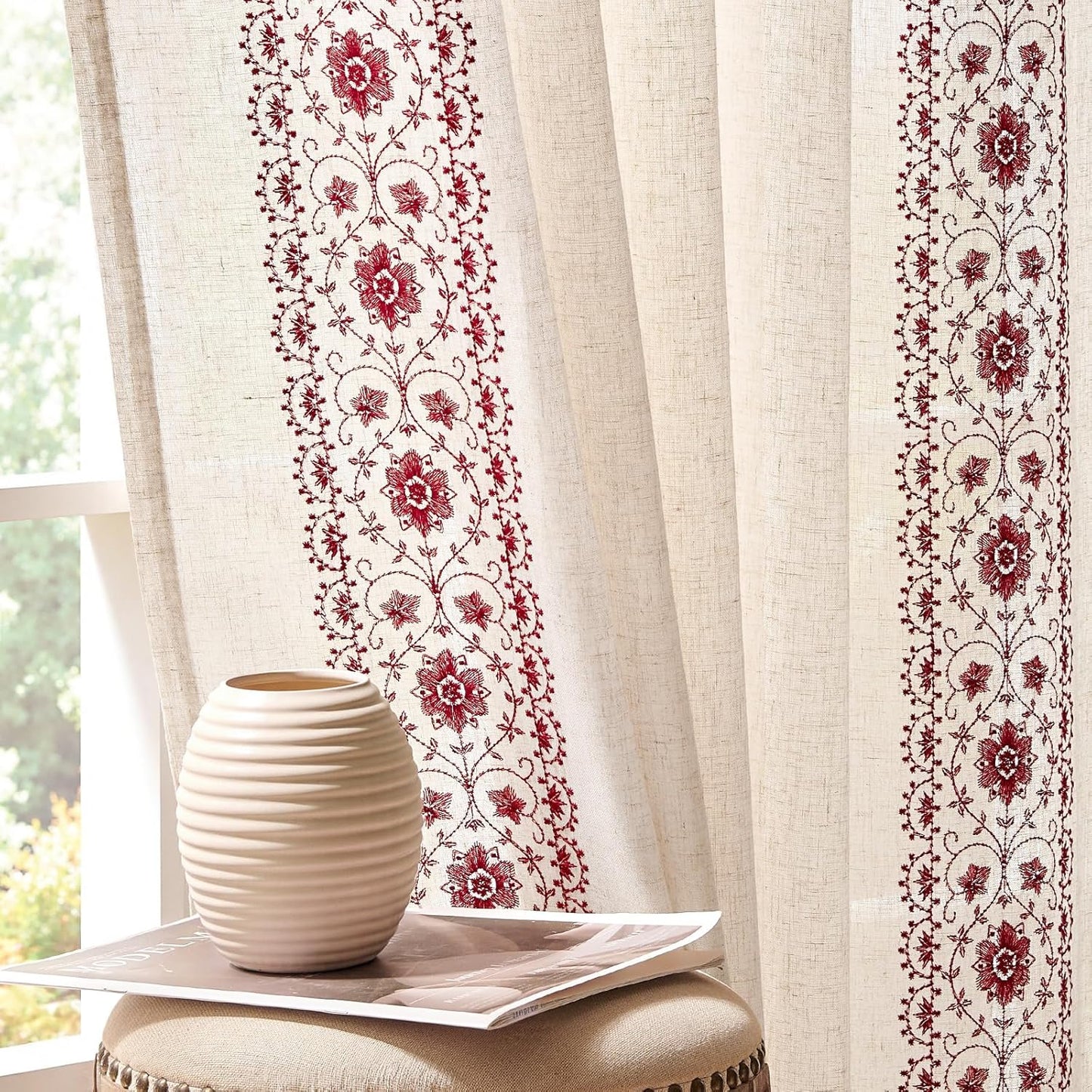 Boho Curtains for Bedroom with Vintage Floral Design 96 in Long
