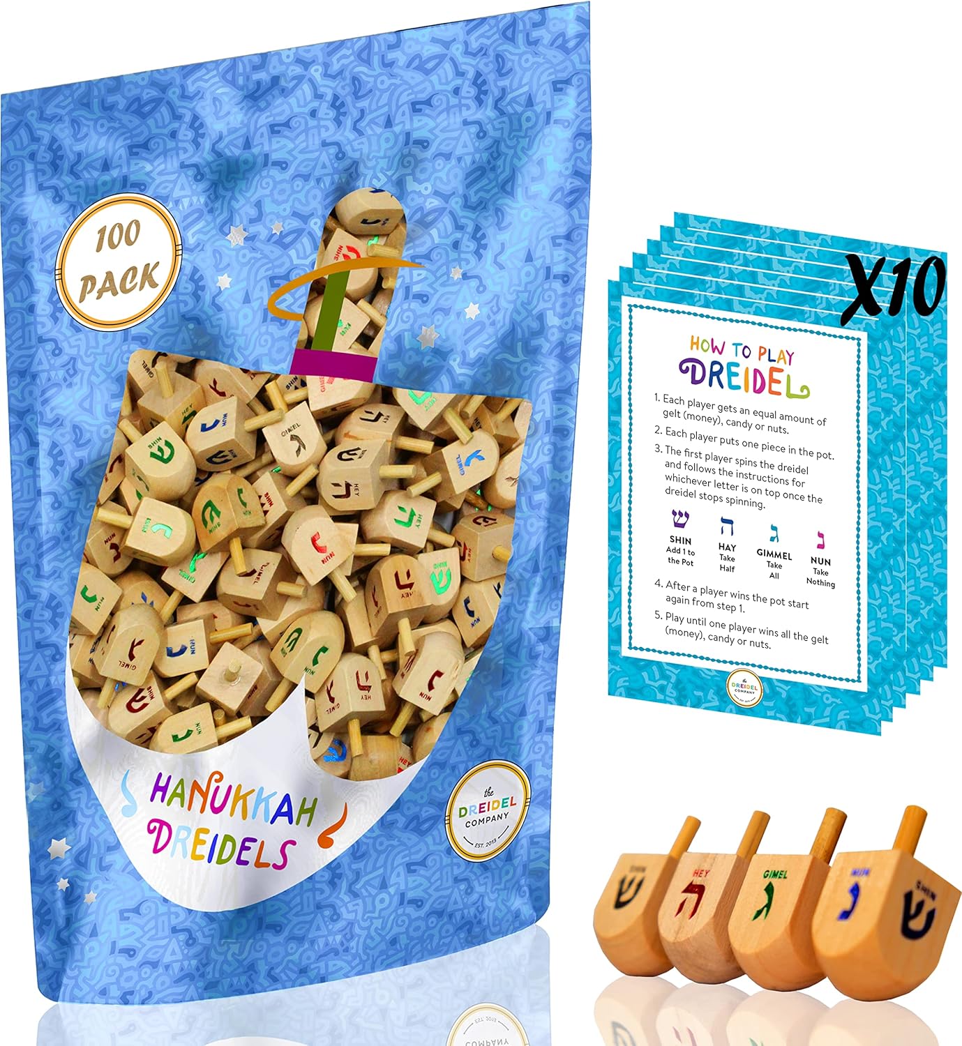 Natural Wood Dreidels for Hanukkah Fun - 100-Pack of Games