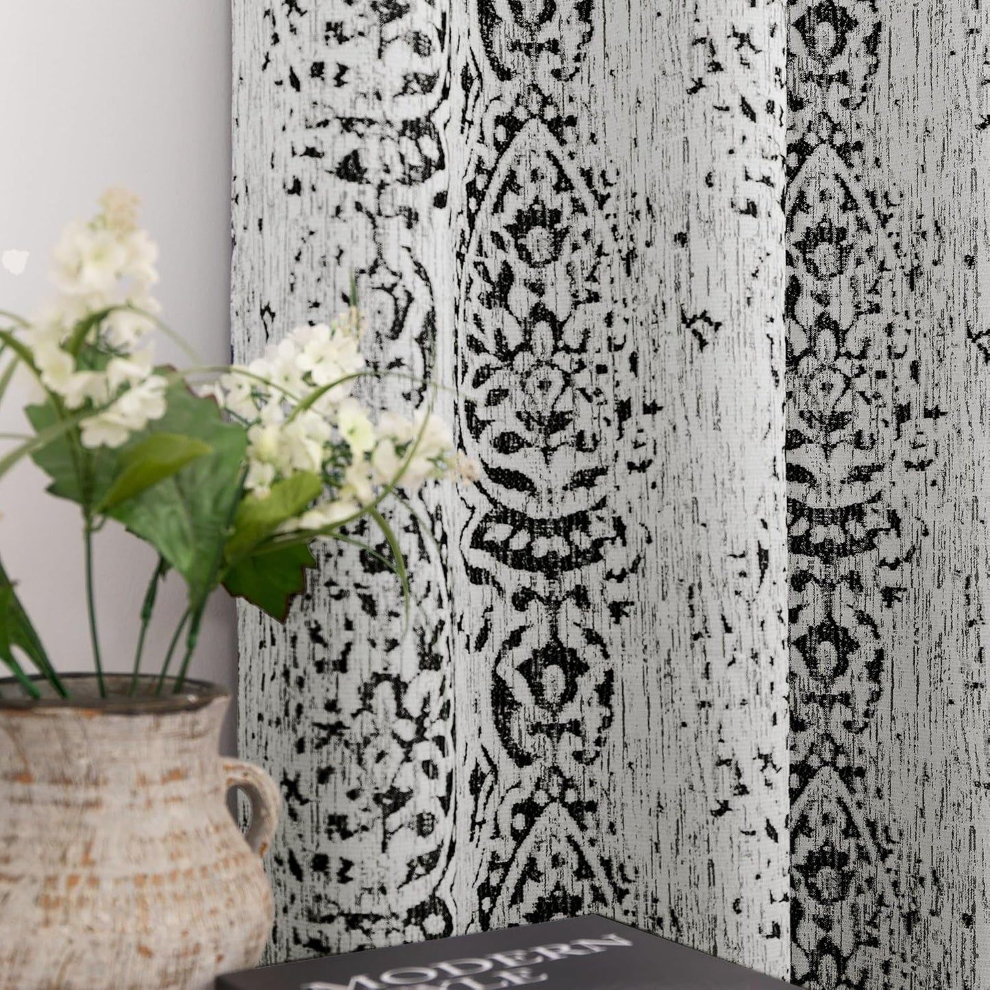 Mrs.Naturall Black and Grey Cream Curtains for Living Room