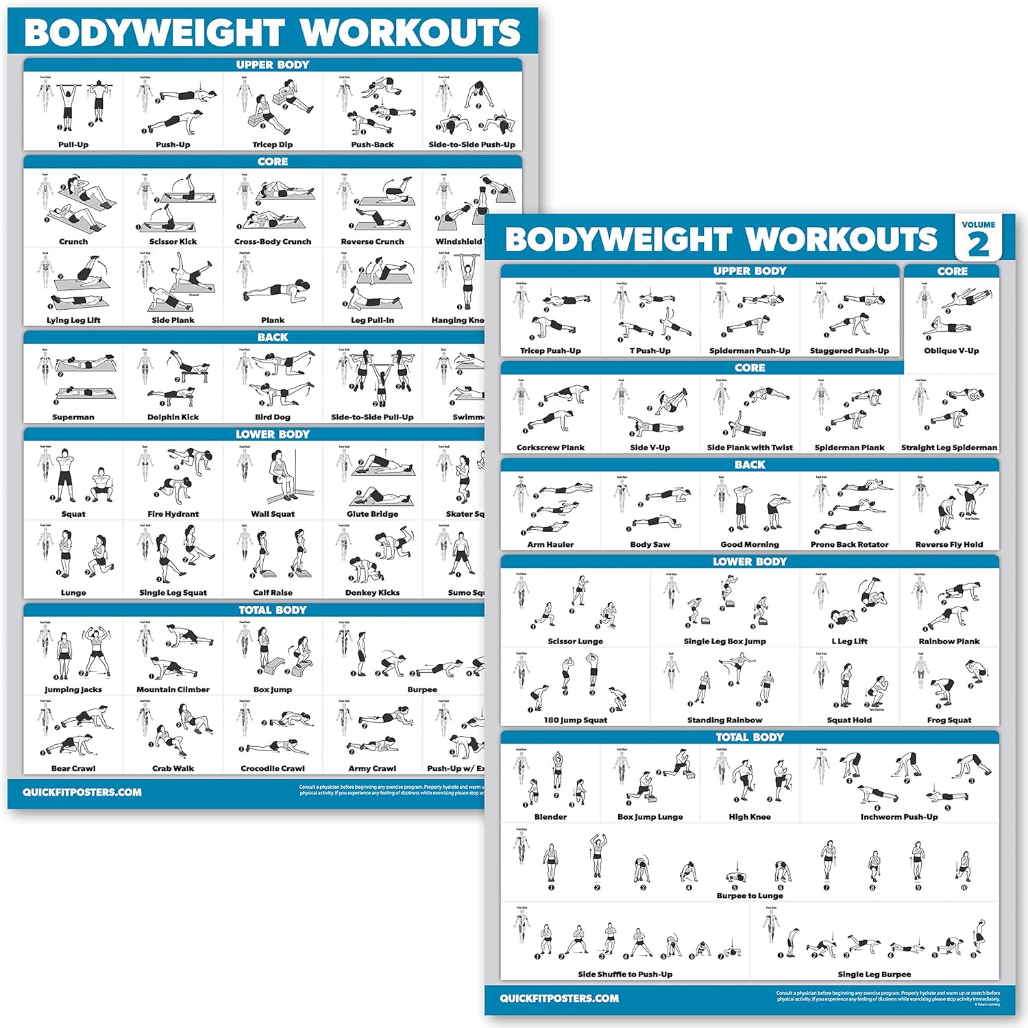 Quickfit – Set 2 Poster Allenamento Con Manubri E Mazzo Di Carte Esercizi A Corpo Libero