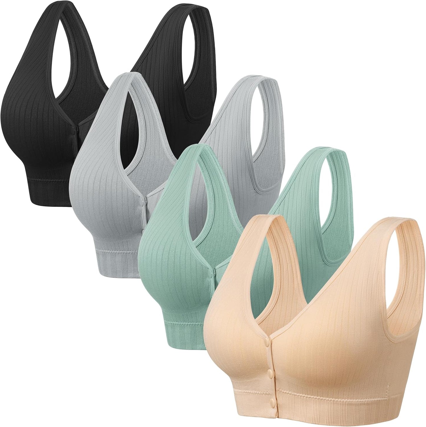 Angelhood Front Close Wireless Bras for Women - 4 Pack Comfort