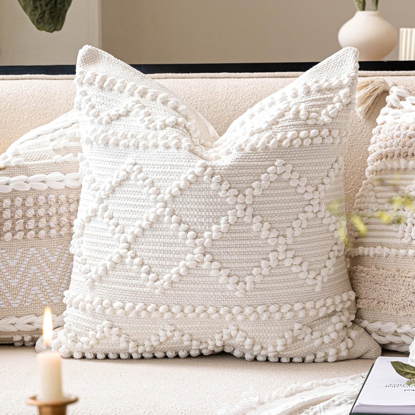 Pure White Decorative Throw Pillow Cover for Modern Farmhouse