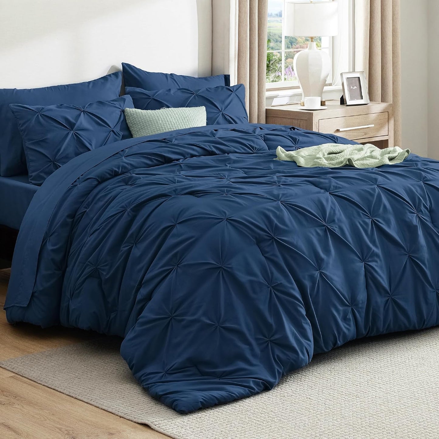 Bedsure California King Comforter Set Navy - 7 Piece Luxury Bedding