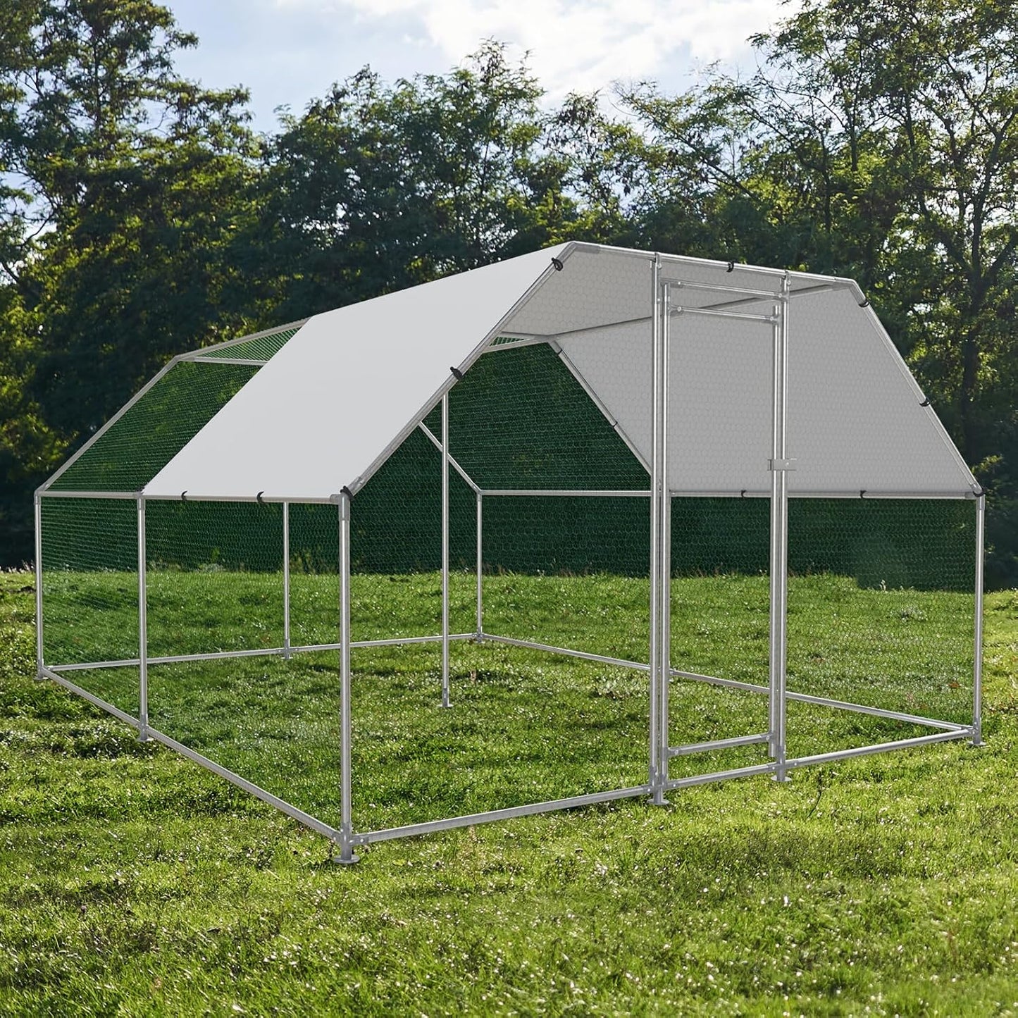 Large Metal Chicken Coop for Poultry with Protective Cover