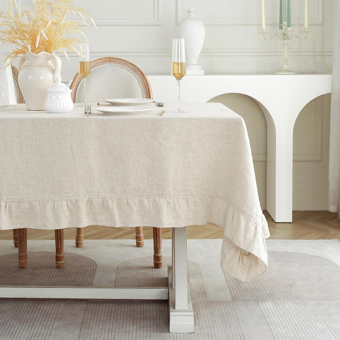 Ruffle Linen Tablecloth for Dining and Outdoor Events