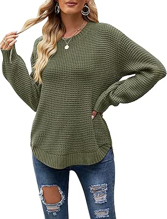 Waffle Knit Sweater for Women - Casual Fall Pullover Jumper