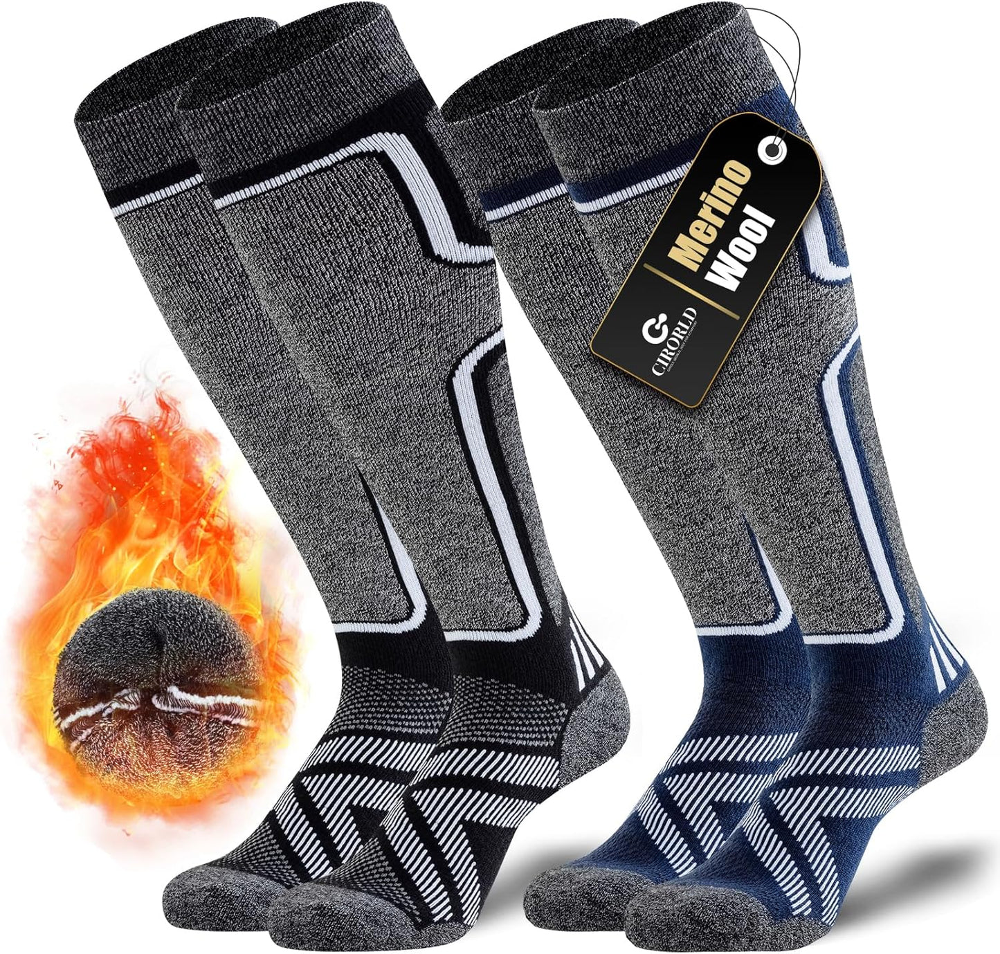 Cirorld 2 Pairs Merino Wool Ski Socks: Ultimate Warmth!