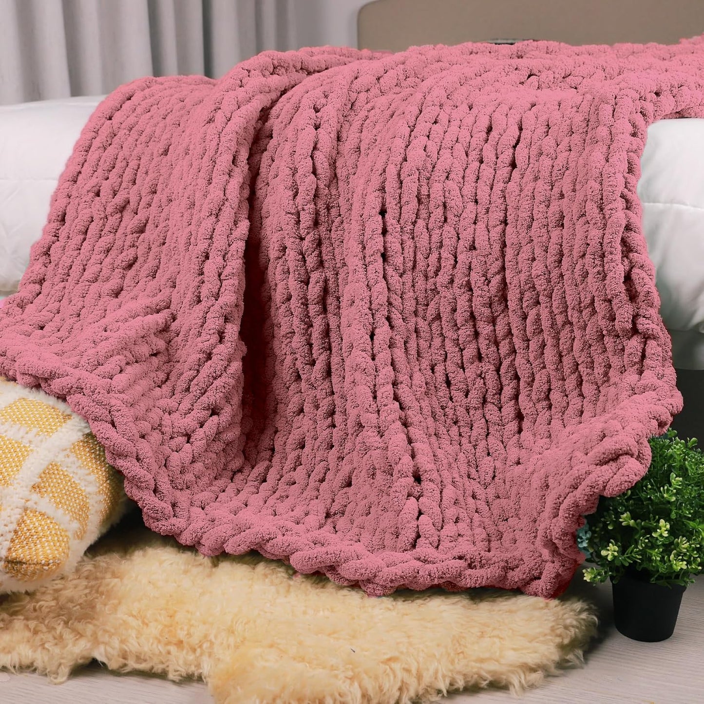 Chunky Knit Throw Blanket 50in X 60in for Cozy Autumn Evenings