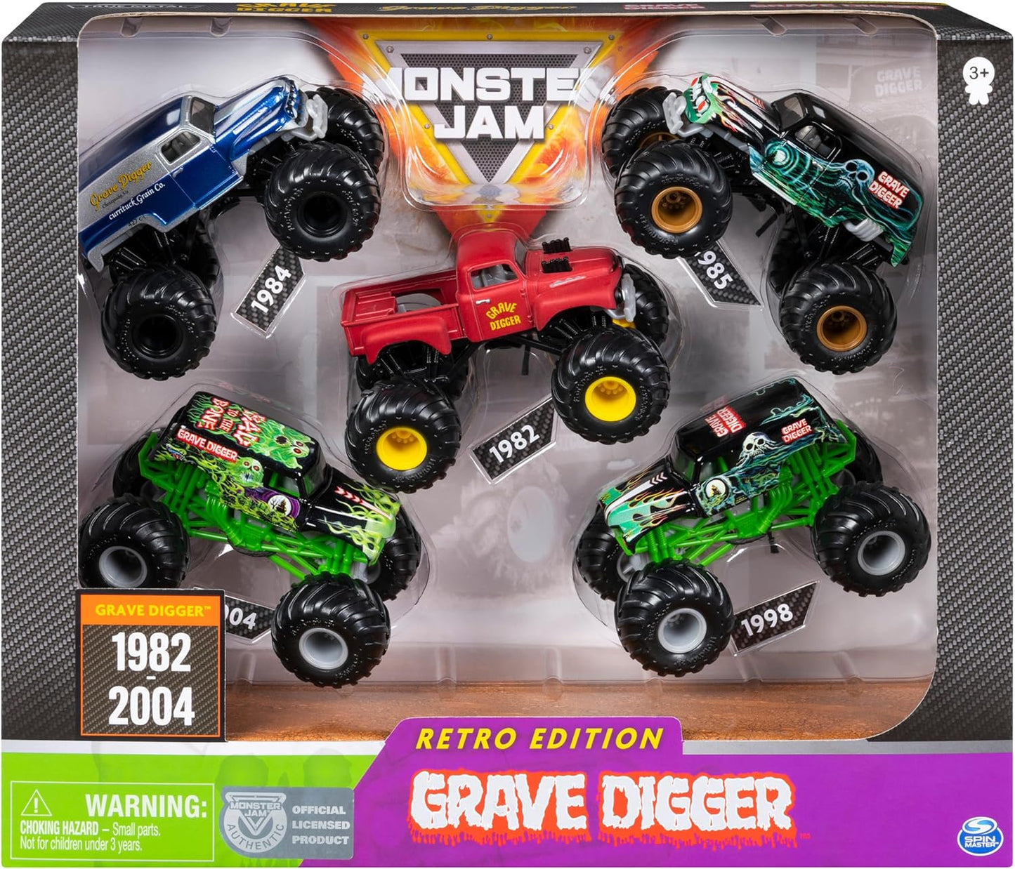 Monster Jam Grave Digger 5pc Value Pack Retro Die-Cast Set