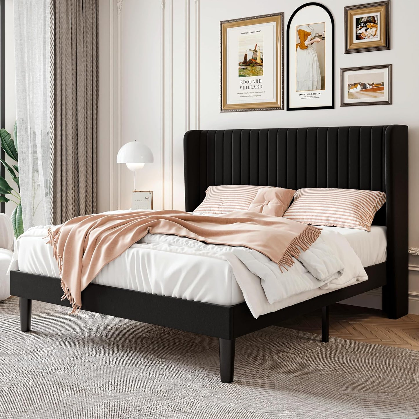 SHA CERLIN Full Size Velvet Bed Frame with Wingback Headboard