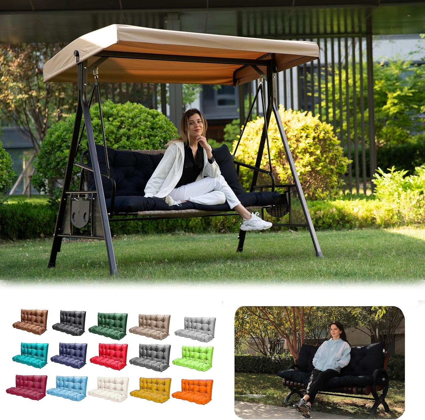Outdoor Swing Cushions for 3 Seat Replacement with Backrest
