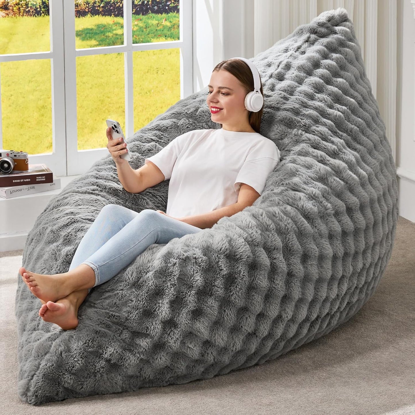 Hobestluk 3 in 1 Bean Bag Chair for Adults with Bubble Cover