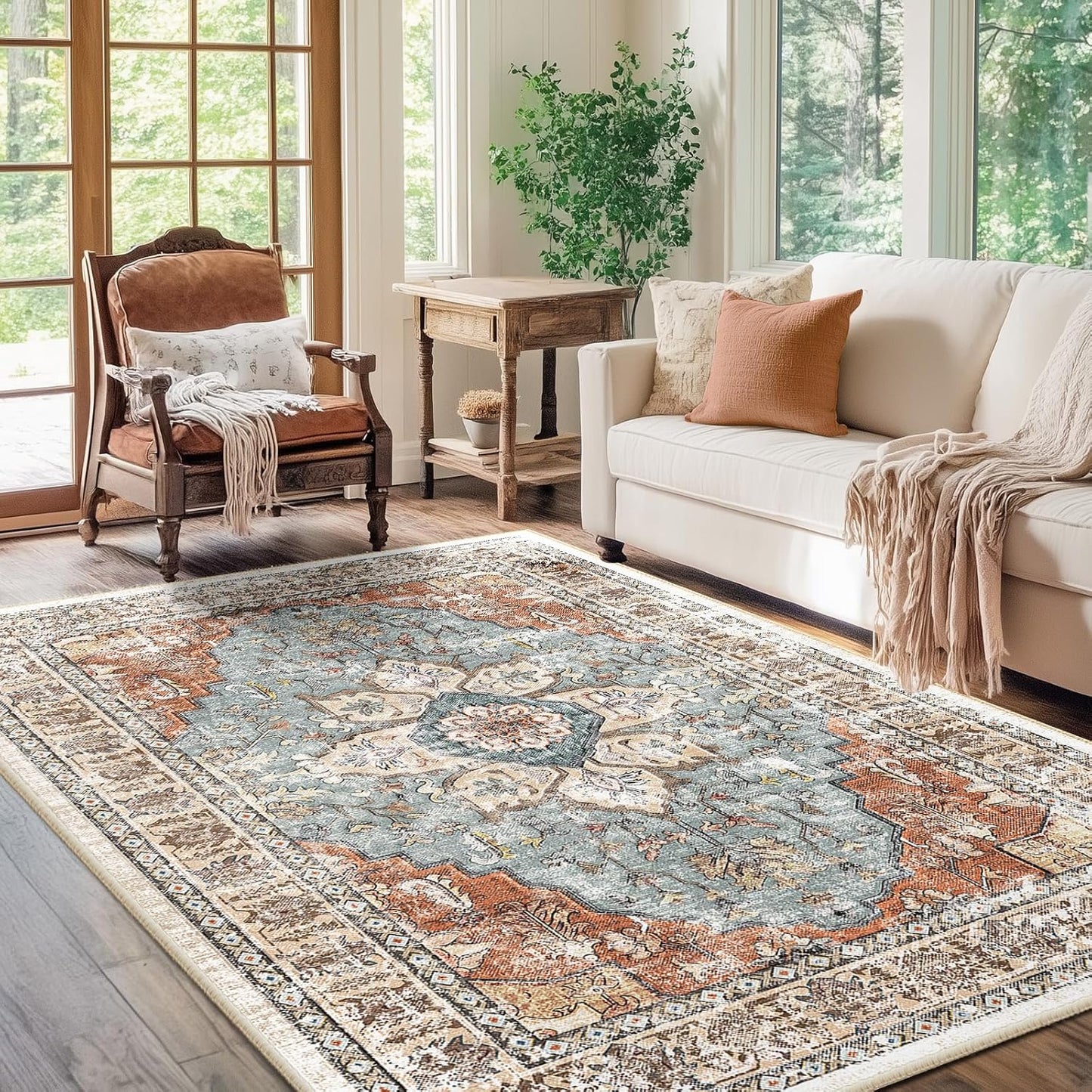 5x7 Area Rug Washable Non-Slip Boho Carpet for Living Room
