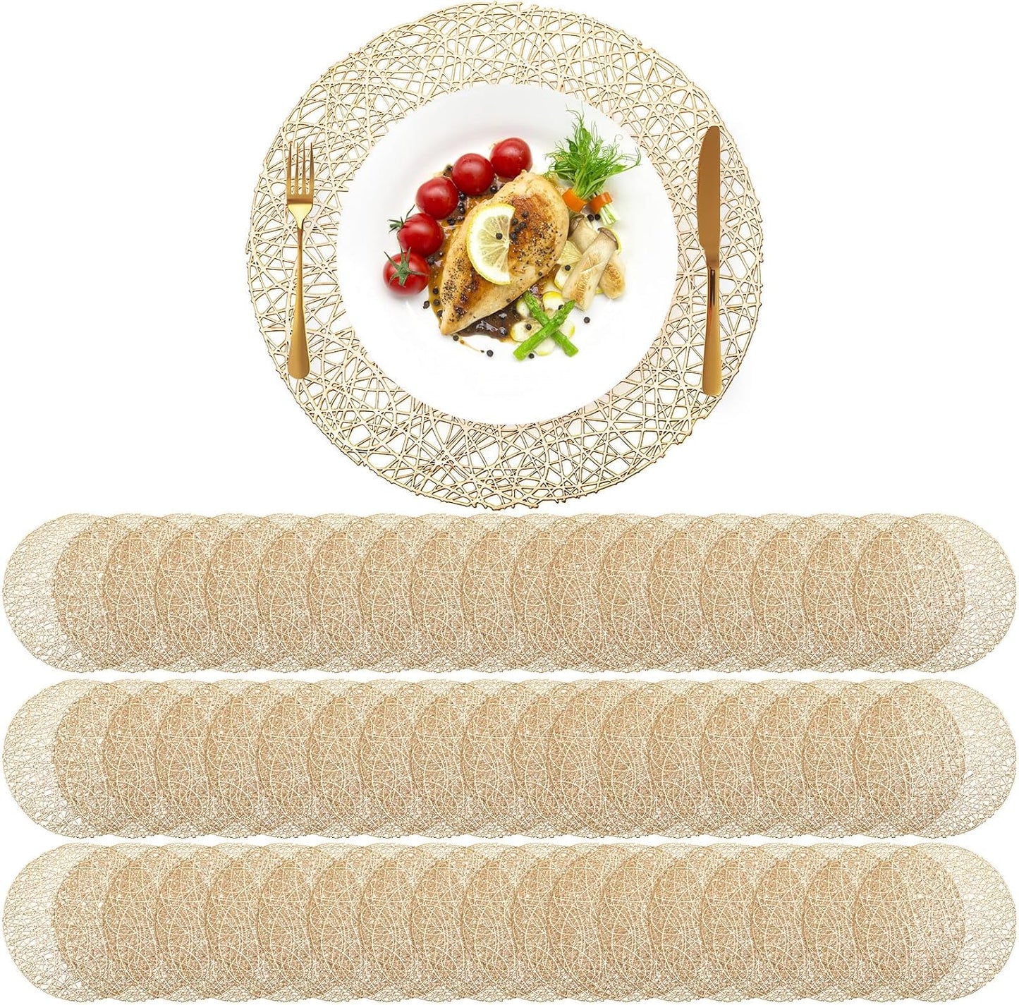 Sieral 60 Packs Gold Round Placemats for Holiday Table Decor