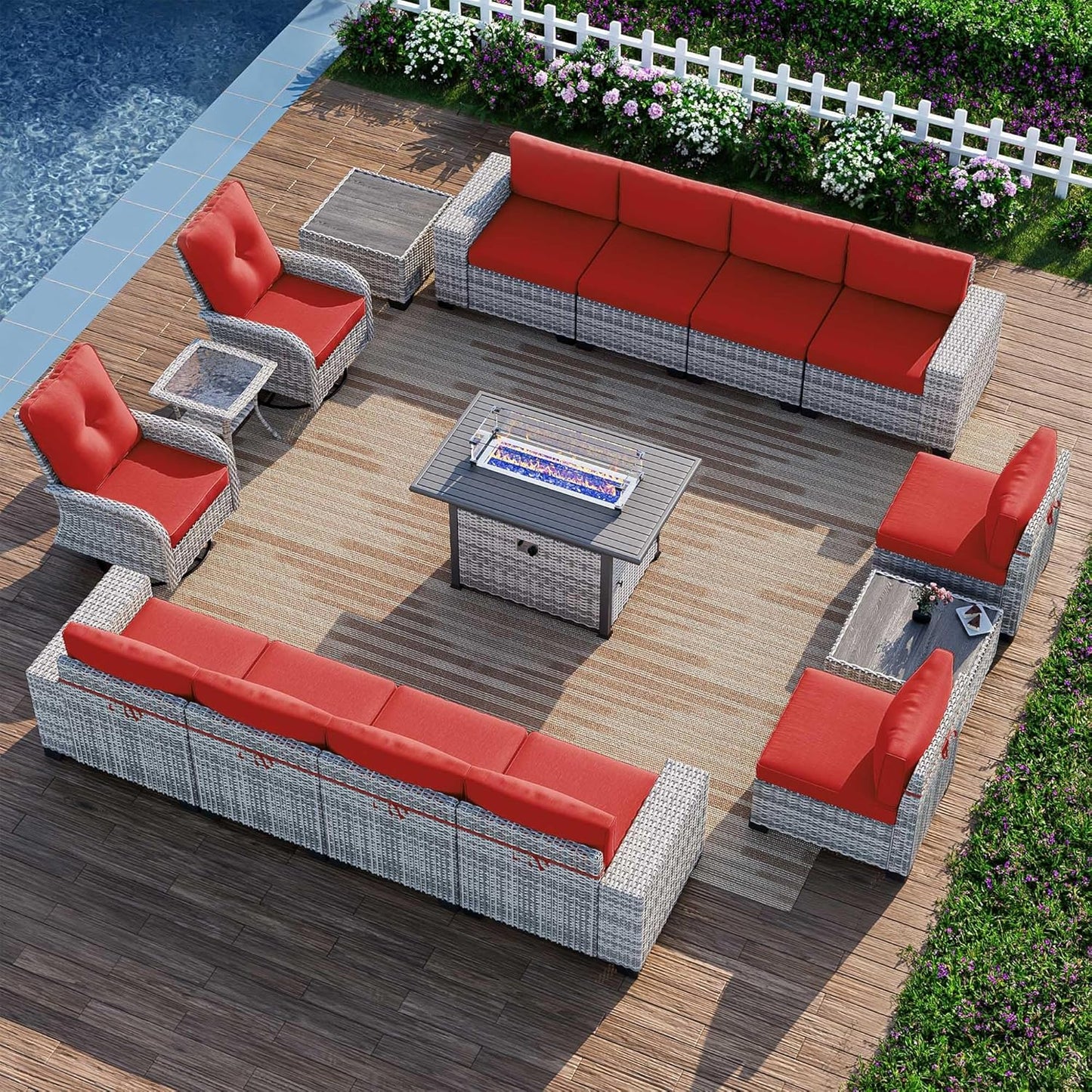 16-Piece Outdoor Patio Furniture Set with Fire Pit Table