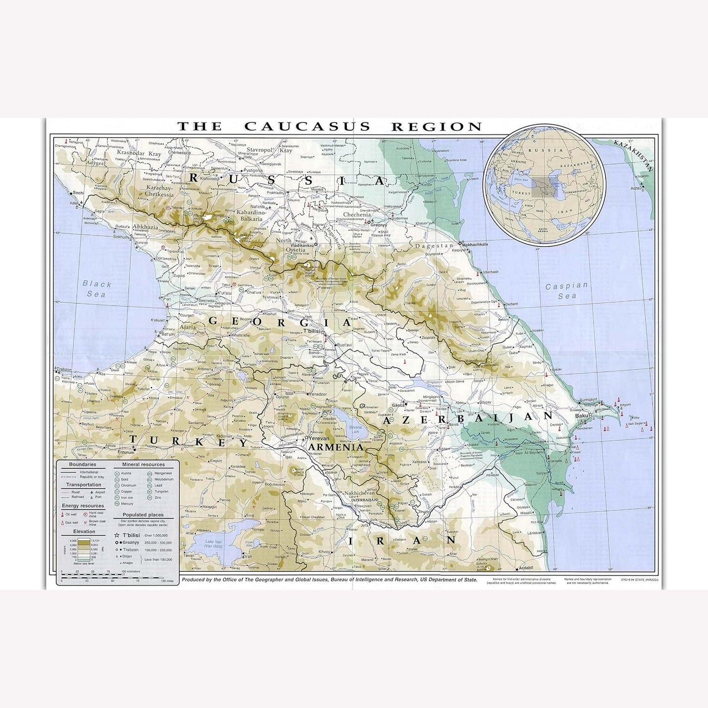 CIA Map Caucasus Region - Perfect Wall Decor for Home