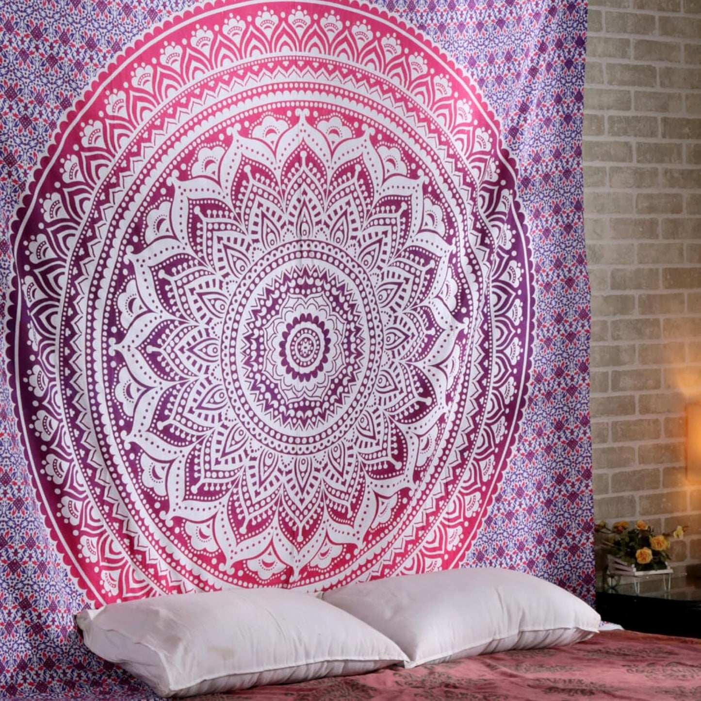 Boho Ombre Mandala Tapestry - Pink King Size