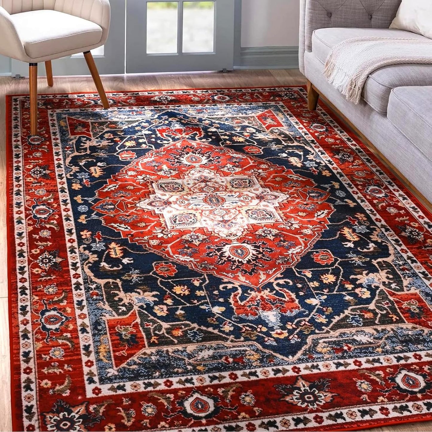 YJ.GWL Area Rug for Living Room, 4x6 Boho Vintage Floral