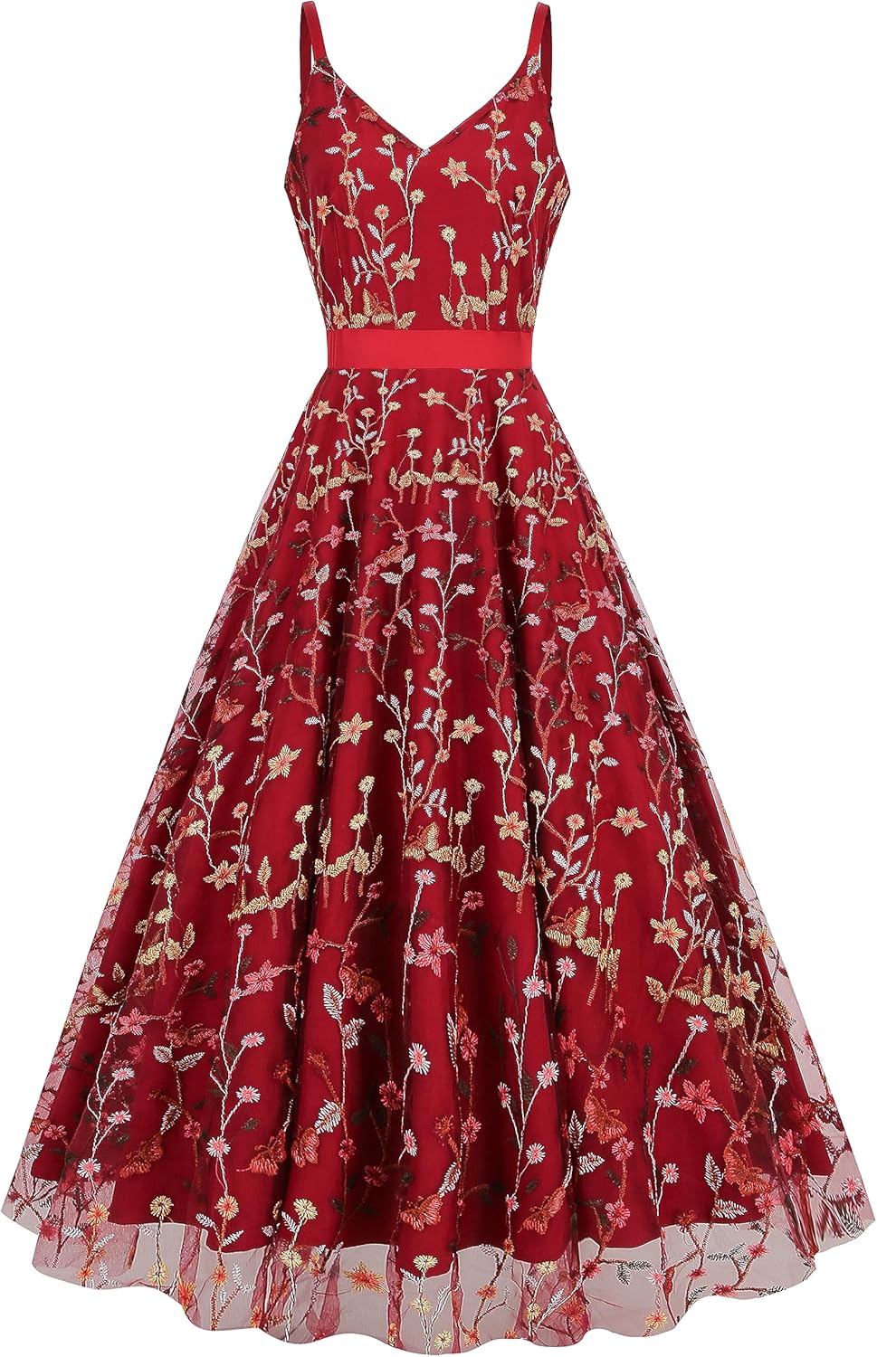 Long Floral Embroidery Dress for Women - Elegant Maxi Gown