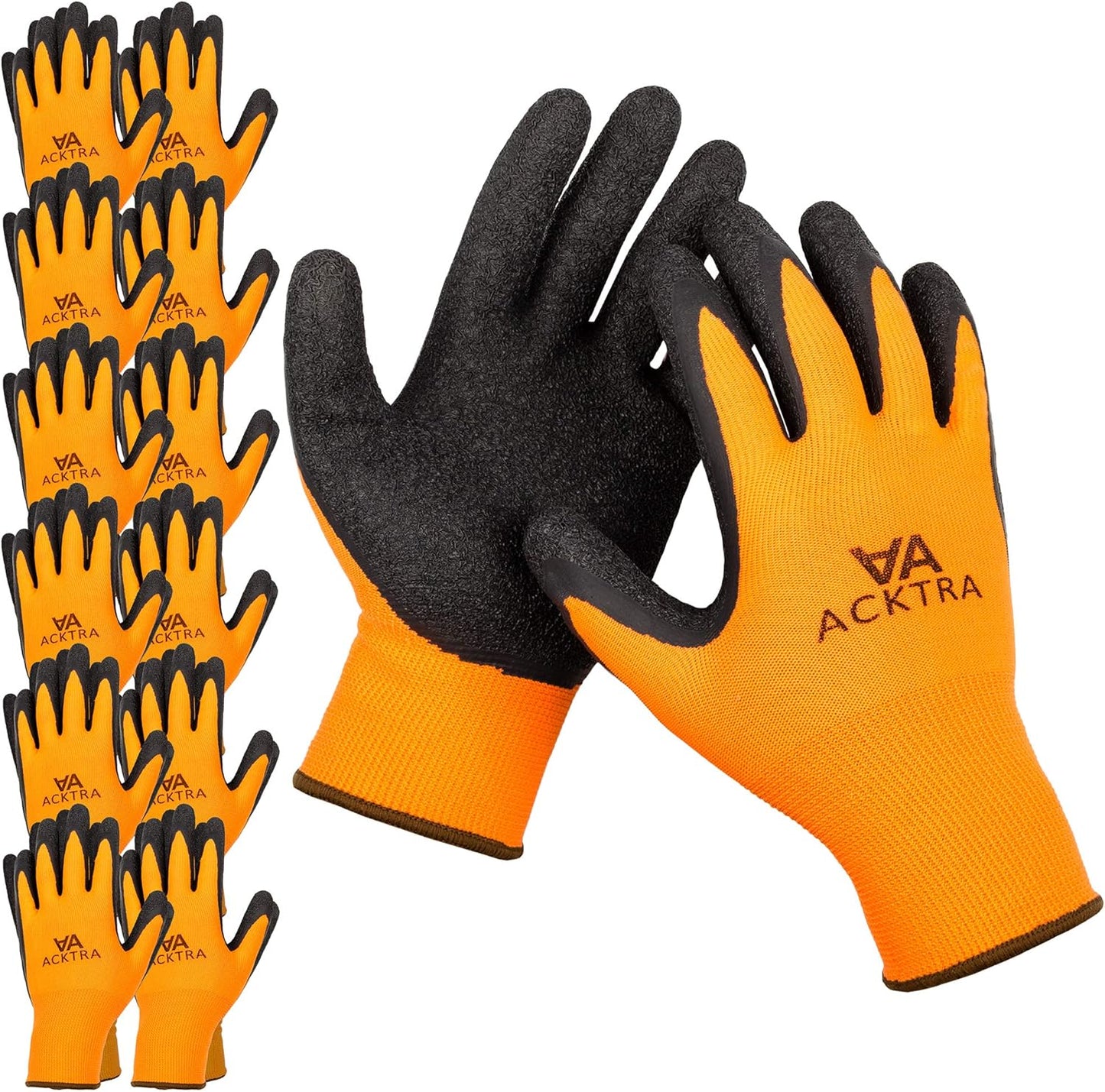 ACKTRA Coated Nylon Safety Work Gloves - 12 Pairs, Multipurpose Protection
