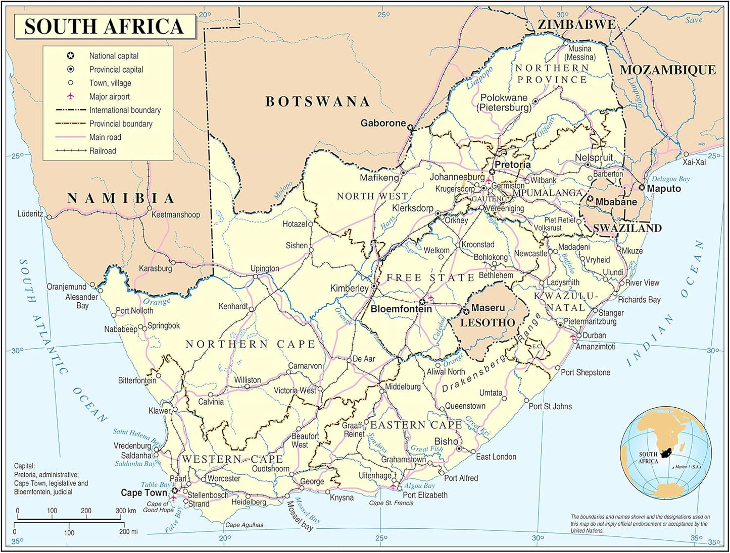 South Africa Detailed Map Poster - Large & Laminated