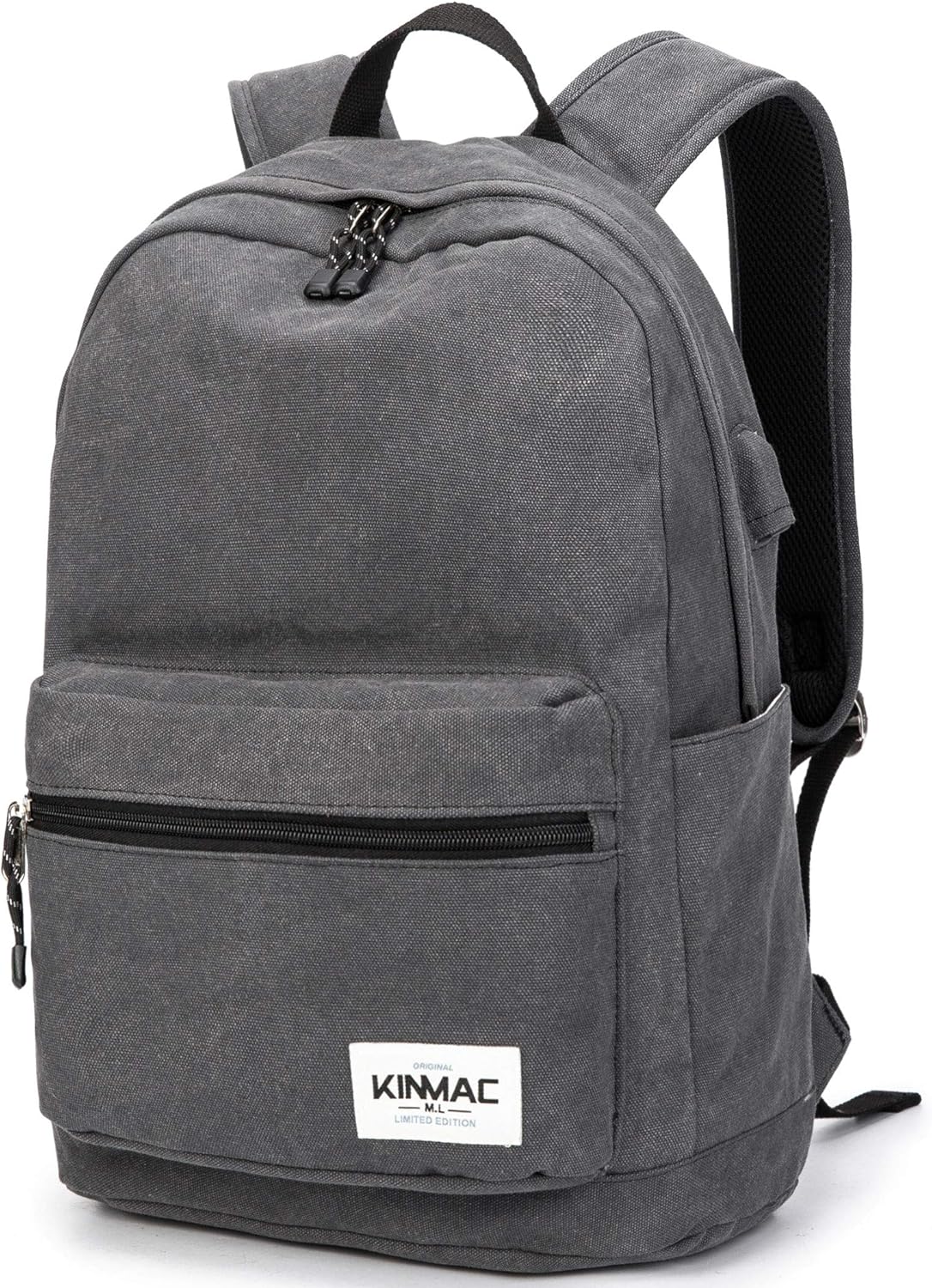 Durable Grey Canvas Waterproof Laptop Backpack with USB Port