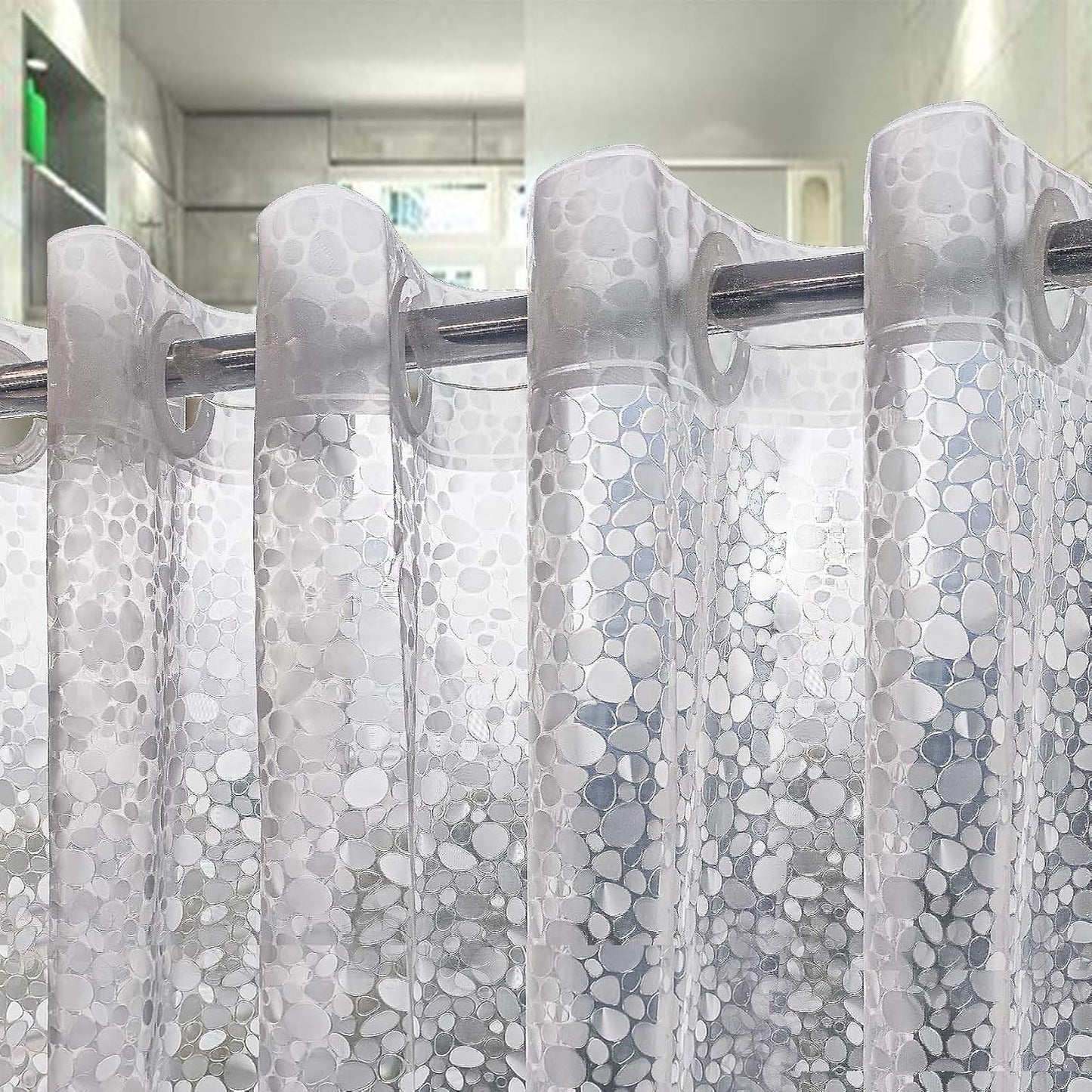 Waterproof Hookless Shower Curtain Liner - Easy Installation, Goose Soft Stone Design