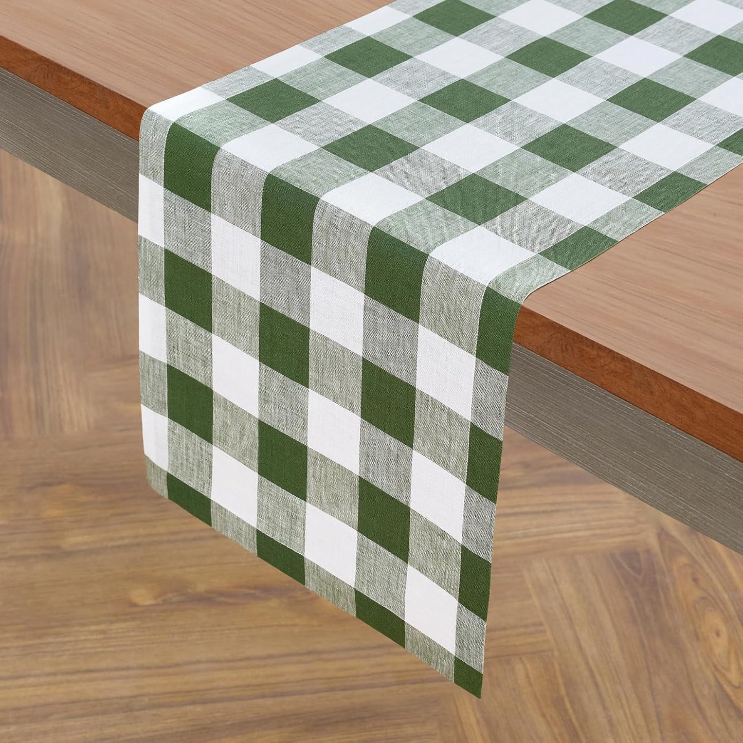 Elegant 100% Pure Linen Buffalo Check Olive Table Runner 14 x 48