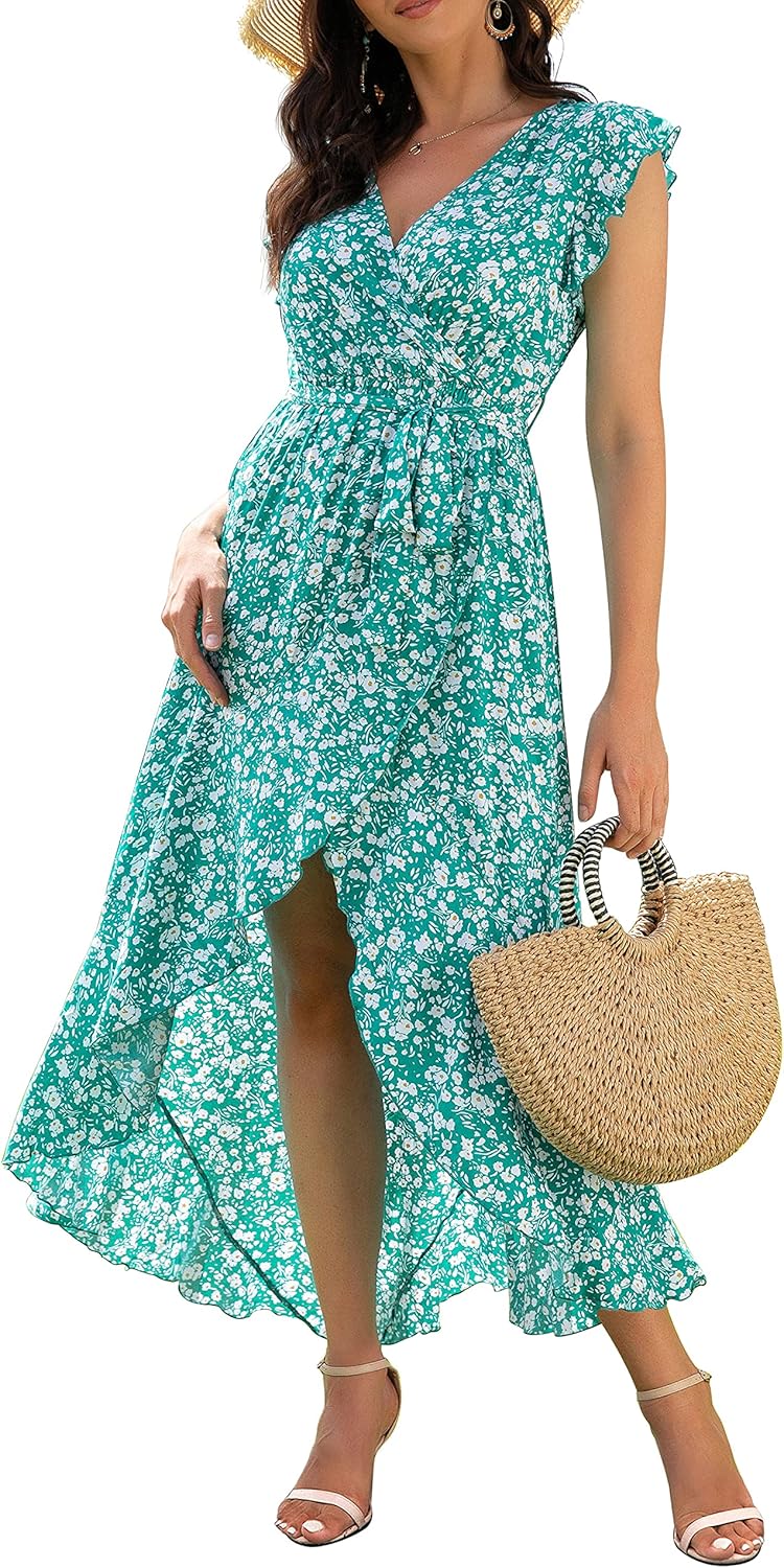 Boho Floral Print V-Neck Maxi Dress for Weddings and Parties