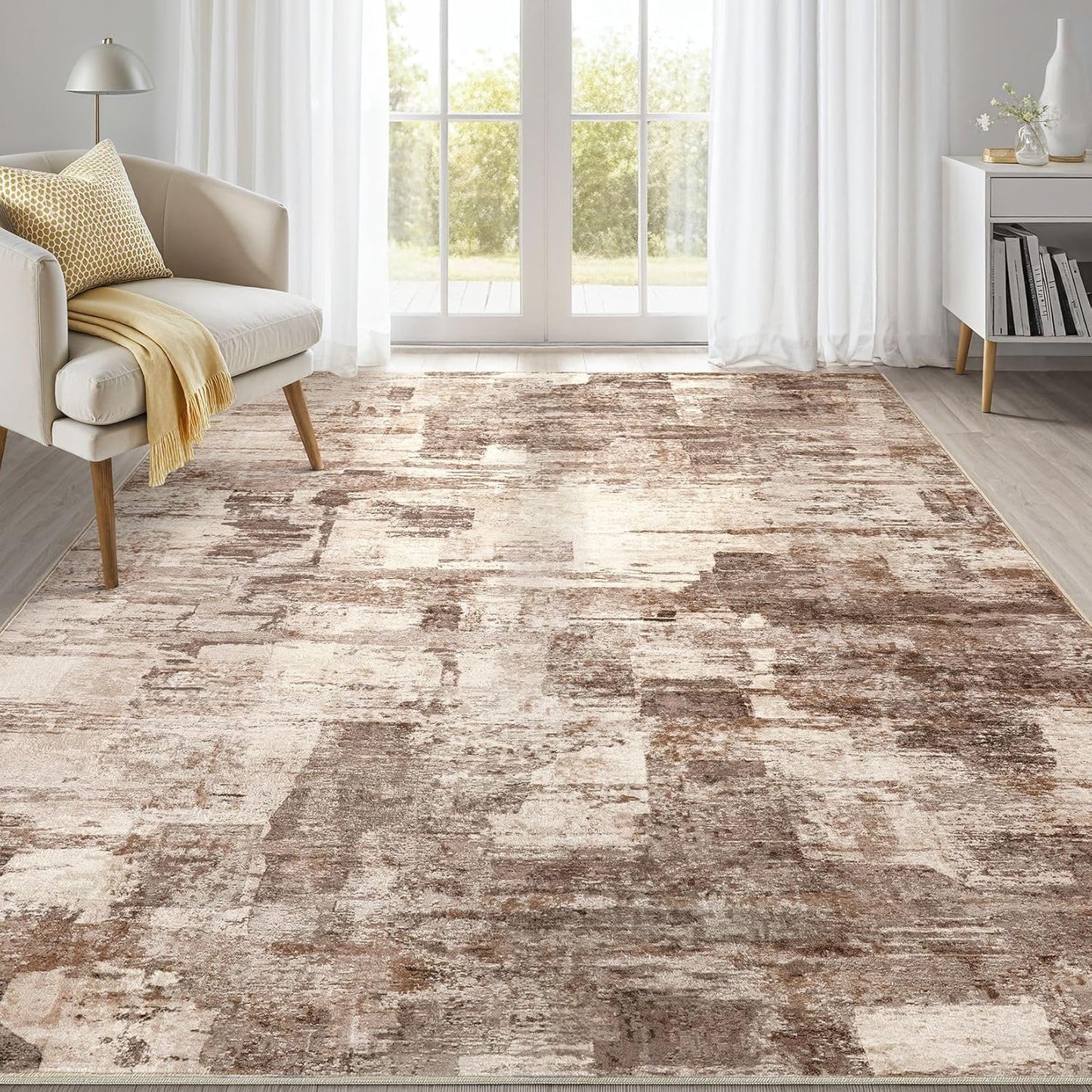 Abstract Living Room Rug 5x7 - Modern Washable Soft Area Rug