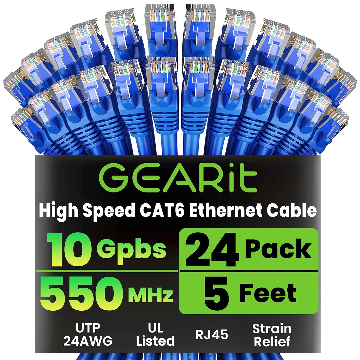 High-Performance 24-Pack 5 ft Cat 6 Ethernet Cables for Networking
