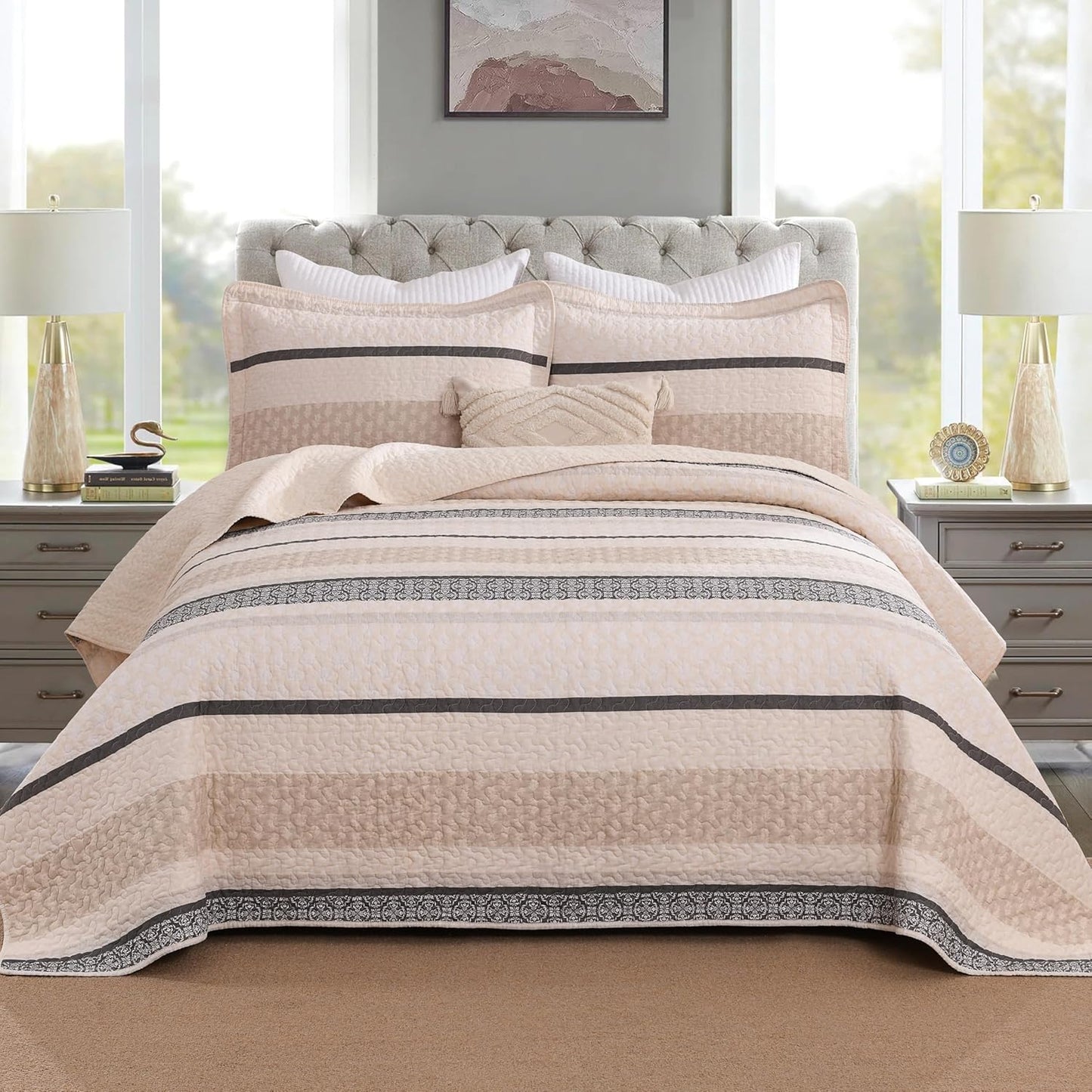 Homzard King Size Comforter Set - Lightweight Striped Bedding