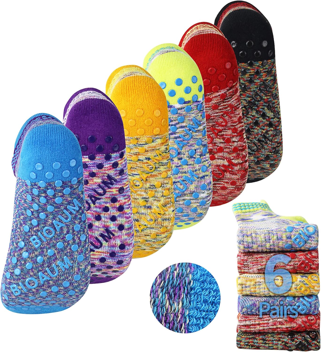 BIOAUM Yoga Socks - 6 Pairs Non Slip Grip for Pilates