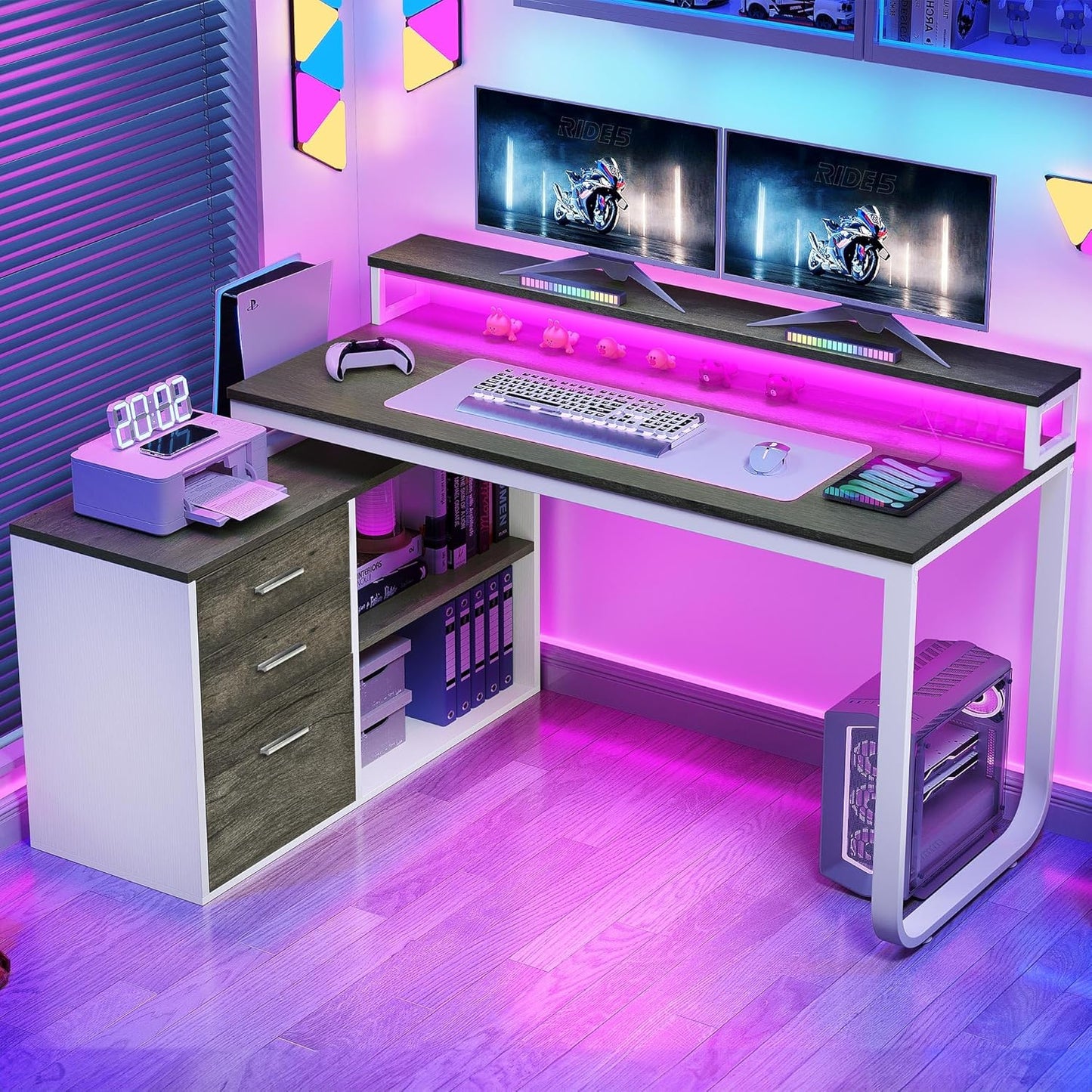 L-Shaped Desk with Drawers & Power Outlets