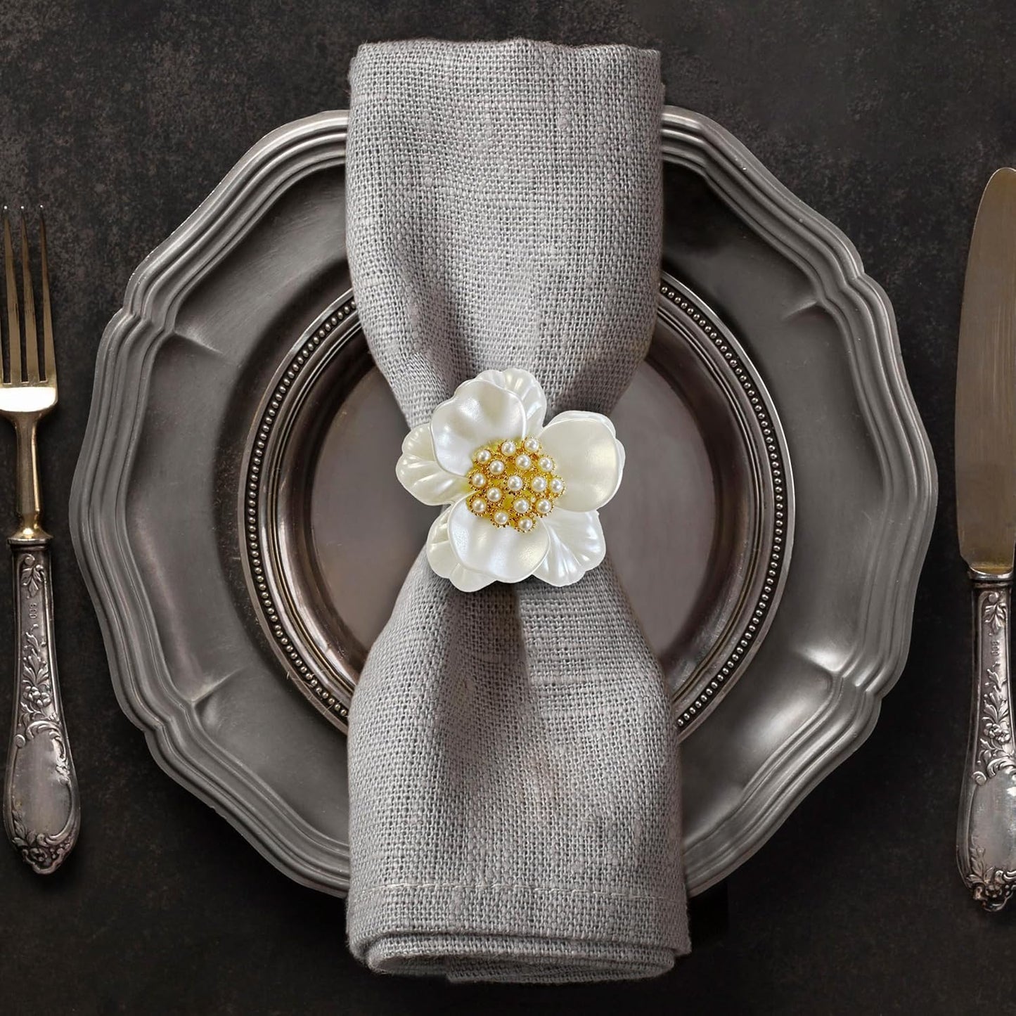 Elegant Floral Design Napkin Rings Set for Festive Table Decor