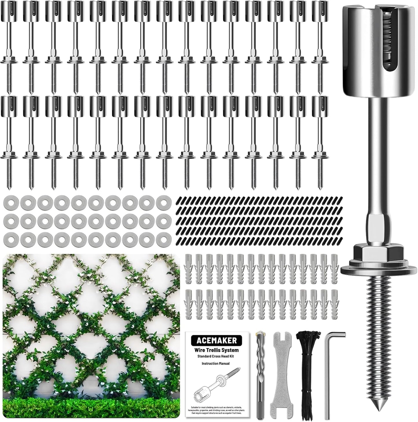 Wire Trellis for Climbing Plants Outdoor - 30 Set Wall Kit
