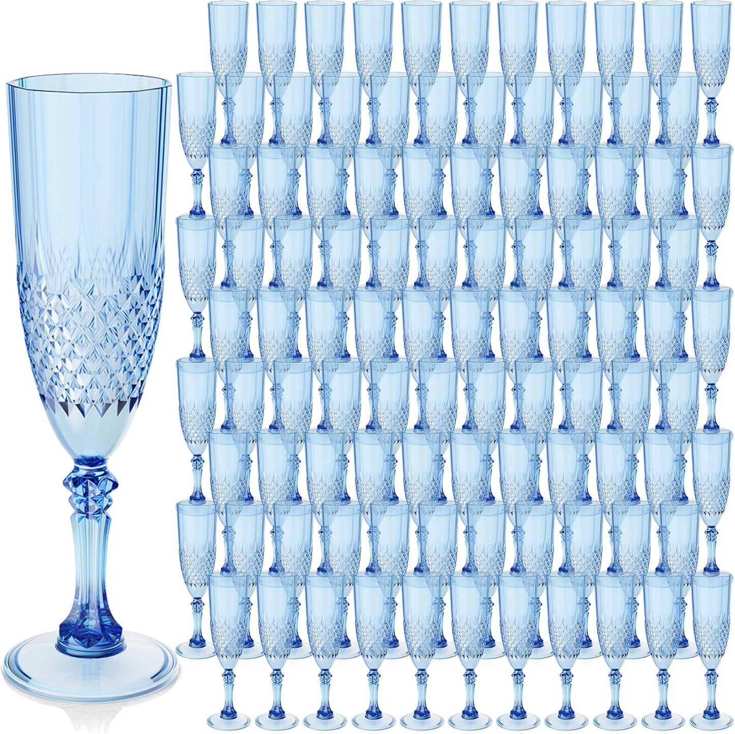Blue Champagne Flutes Set of 100 for Celebrations and Events