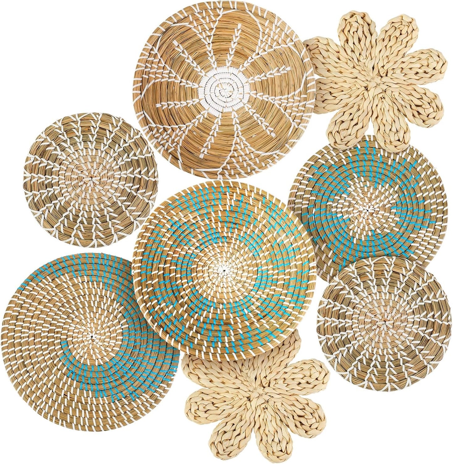 Xuhal Set of 8 Hanging Woven Wall Baskets for Rustic Decor