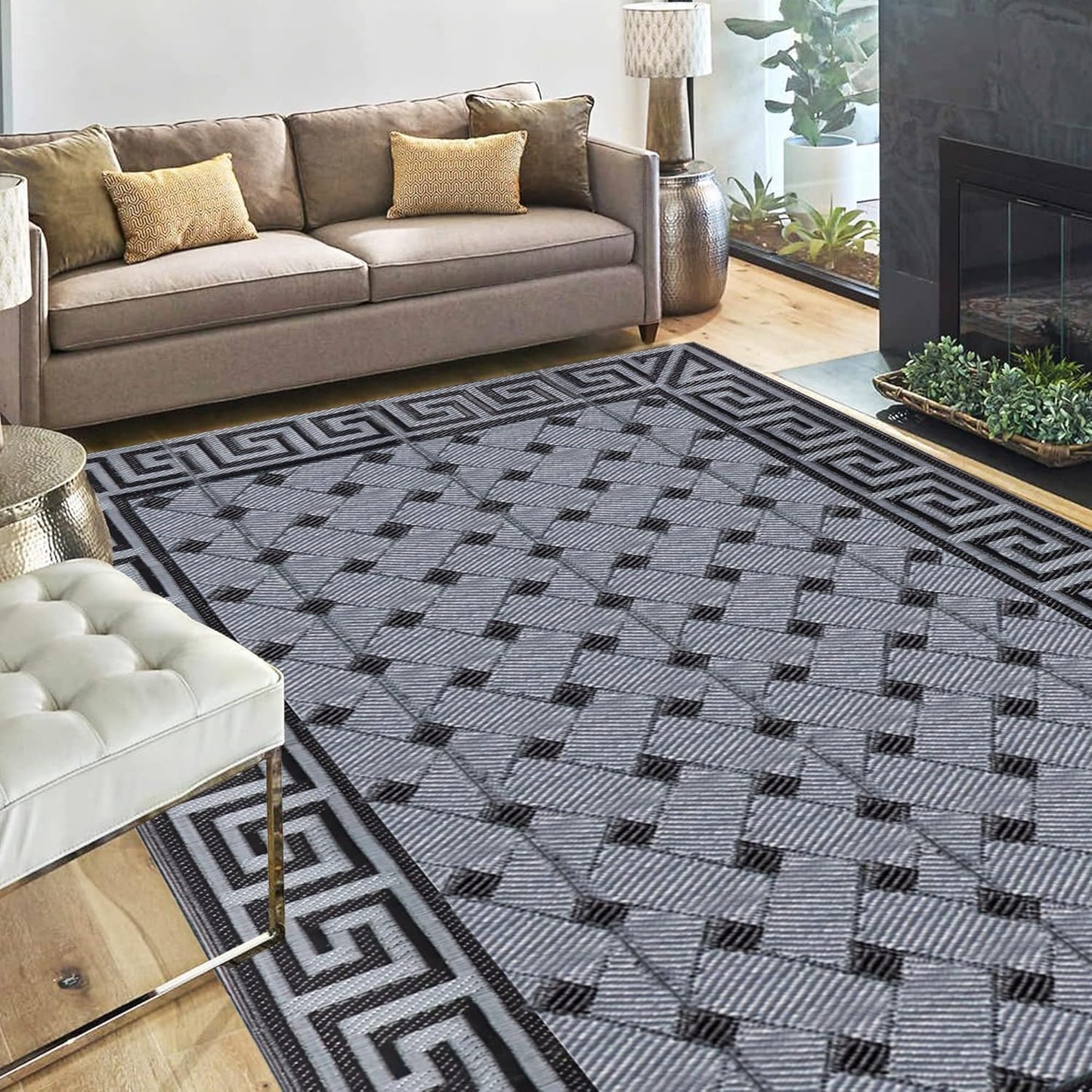SAND MINE Reversible Mats: Stylish Plastic Straw Rug for Outdoors