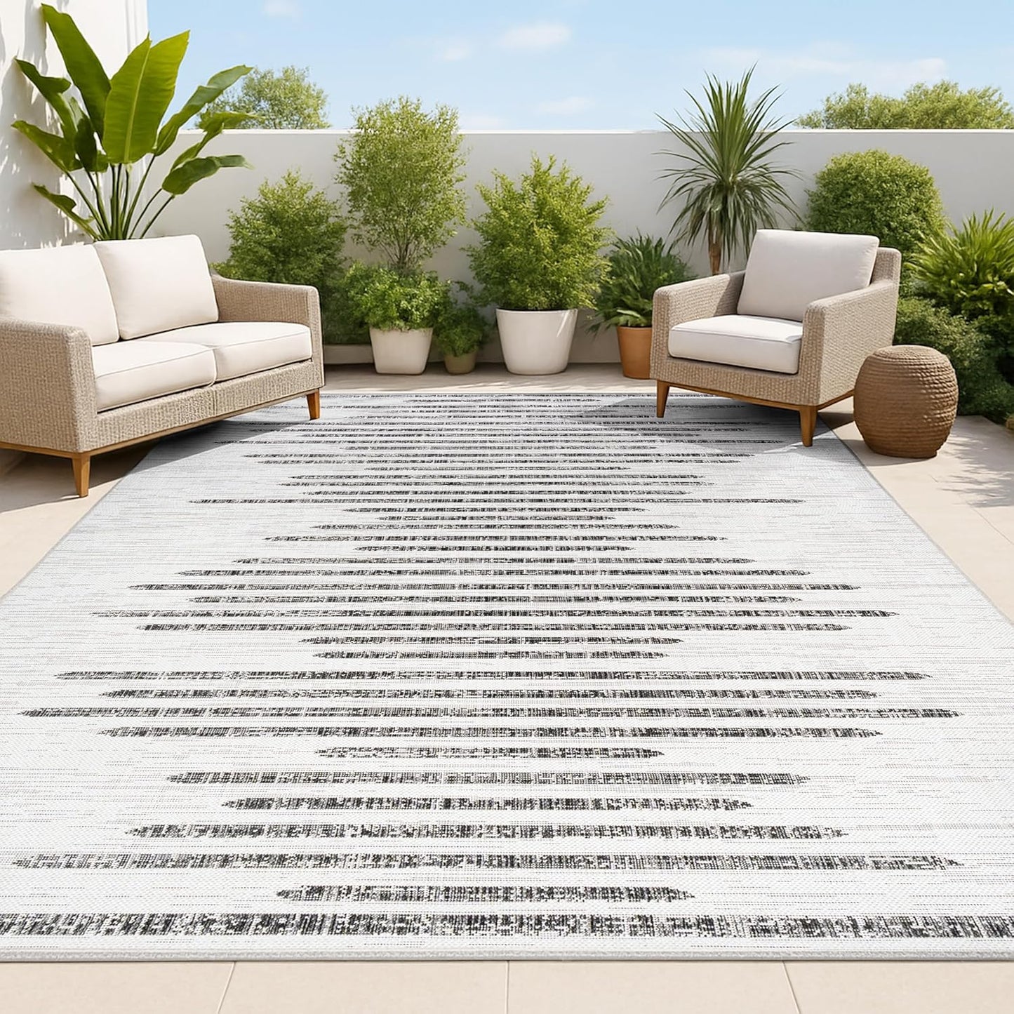 JONATHAN Y Stripe Geometric Indoor Outdoor Area Rug for Patio
