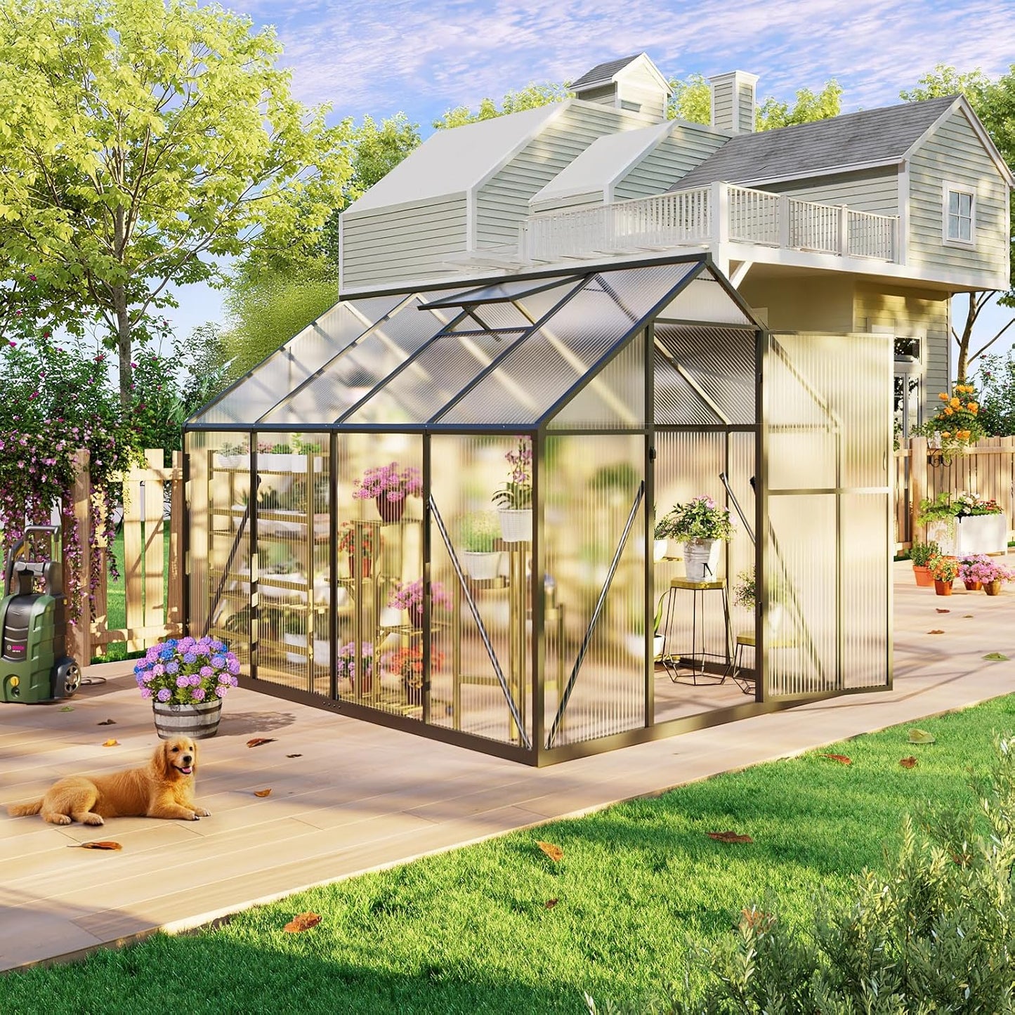 6x8FT Outdoor Greenhouse with Vented Roof for Gardening
