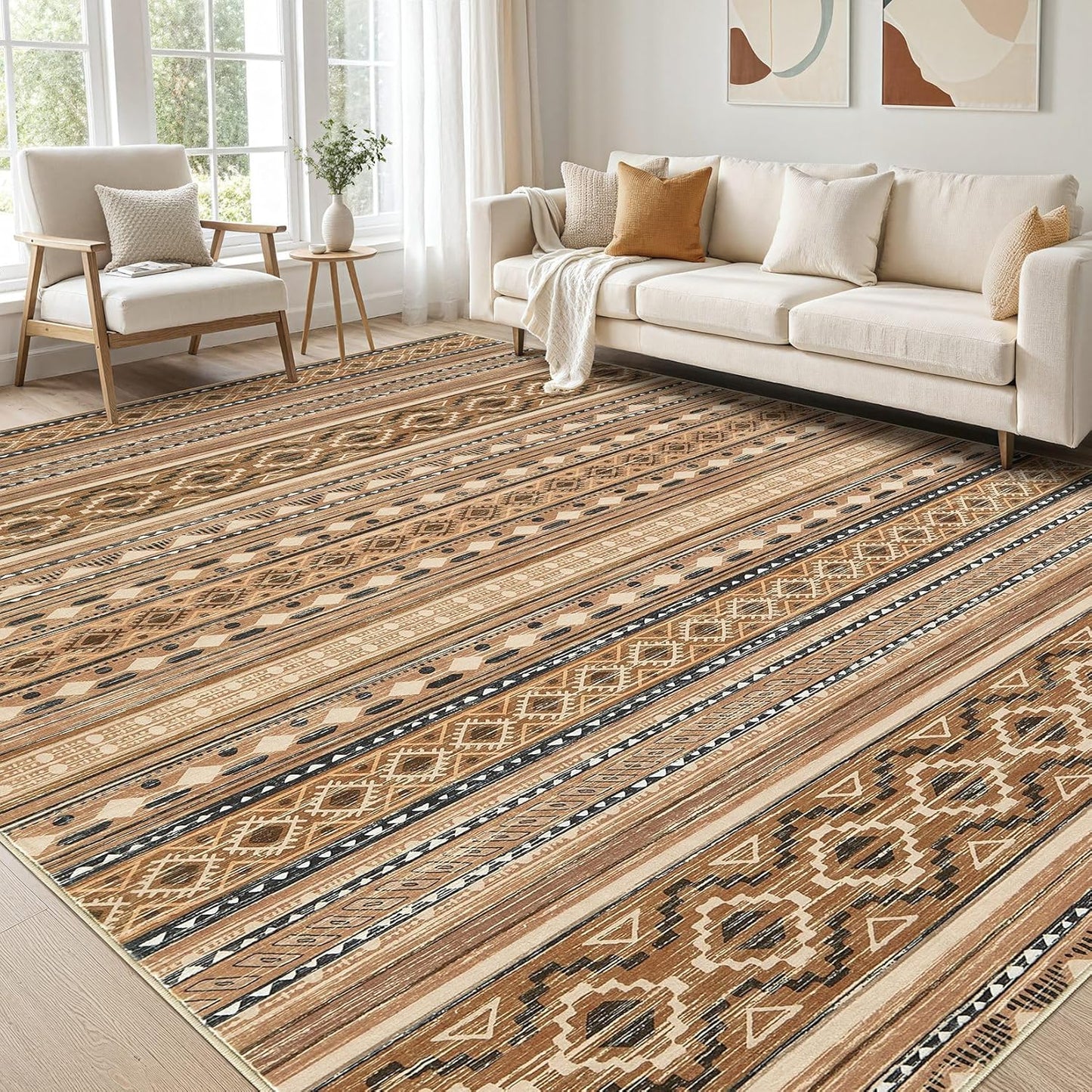 Large Living Room Area Rug 9x12: Soft Boho Moroccan Carpet