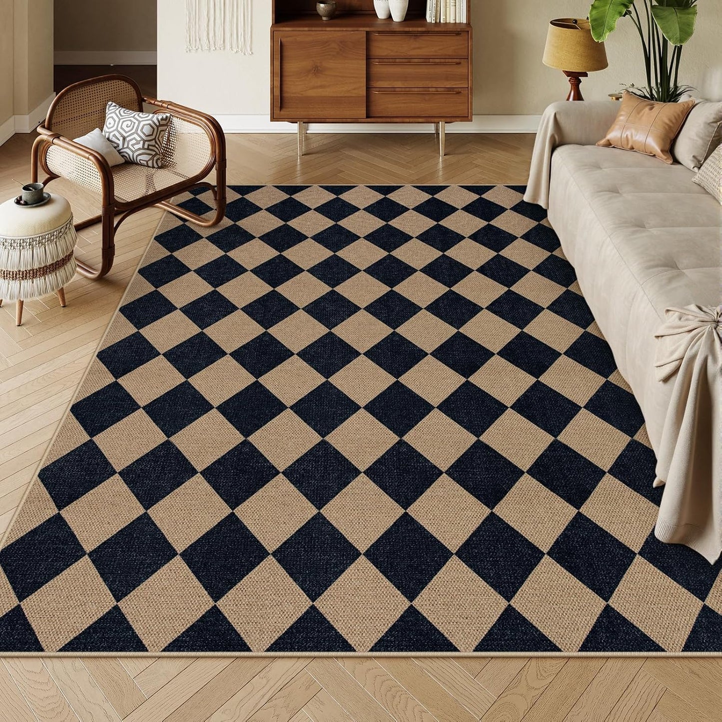 Lahome Checkered Easy Jute Patio Rug - Stylish & Functional